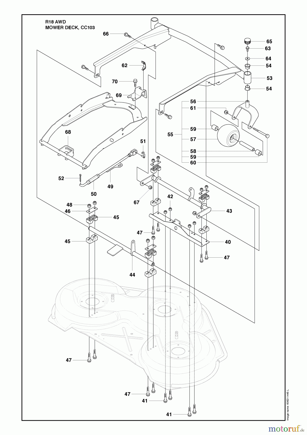 Husqvarna Reitermäher, Motor hinten Rider 18 AWD (966414101) - Husqvarna Rear-Engine Rider (2010-03 & After) Mower Deck, CC103 Image 1