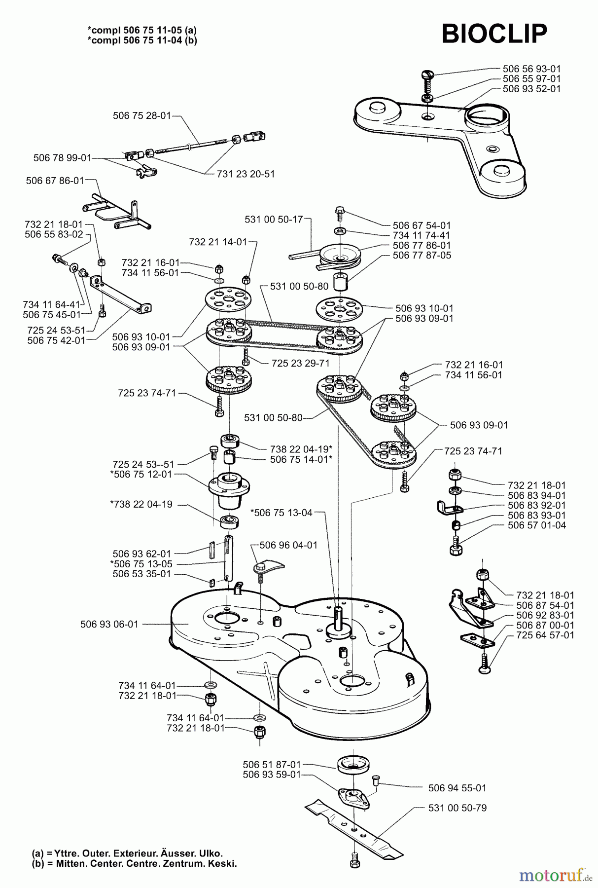  Husqvarna Reitermäher, Motor hinten Rider 970 - Husqvarna Swedish Rider (1997-04 to 1997-12) Mower Deck (Bioclip)