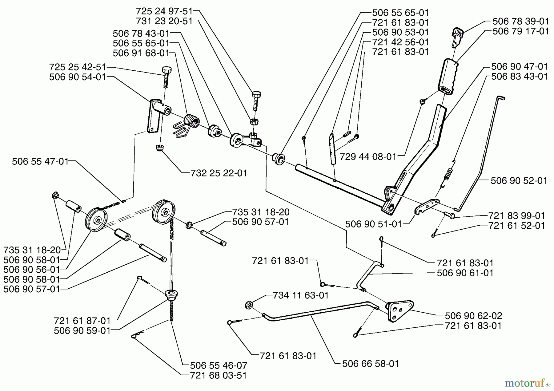 Husqvarna Reitermäher, Motor hinten Rider 970 - Husqvarna Swedish Rider (1998-01 & After) Lift Assembly (Part I)