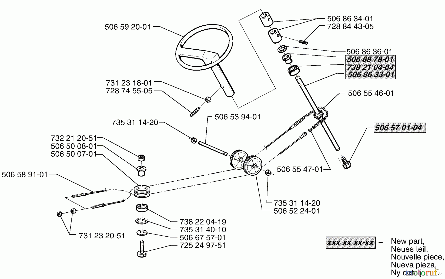  Husqvarna Reitermäher, Motor hinten Rider 970 - Husqvarna Swedish Rider (1998-01 & After) Steering Assembly