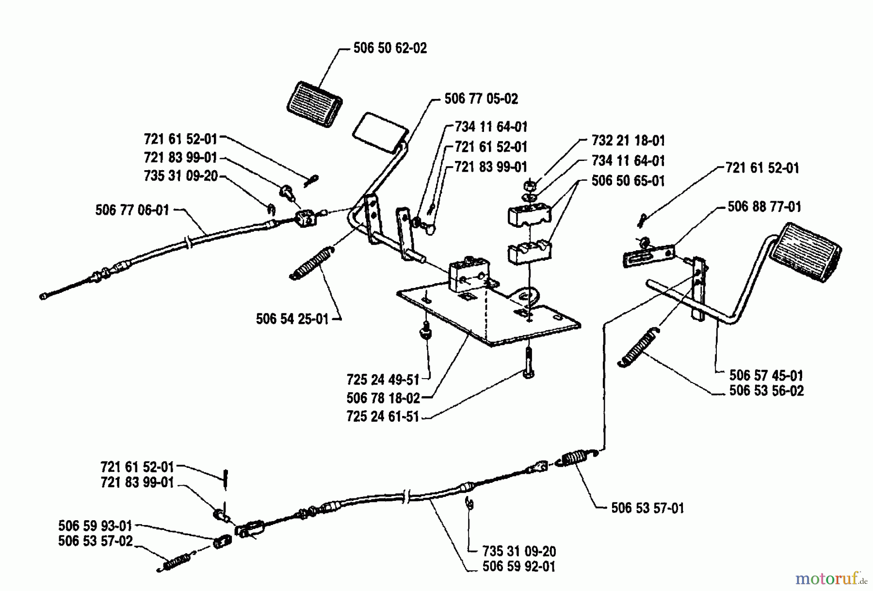  Husqvarna Reitermäher, Motor hinten Rider 970 12 S - Husqvarna Swedish Rider (1992-03 to 1993-04) Gas & Brake Pedal Assembly