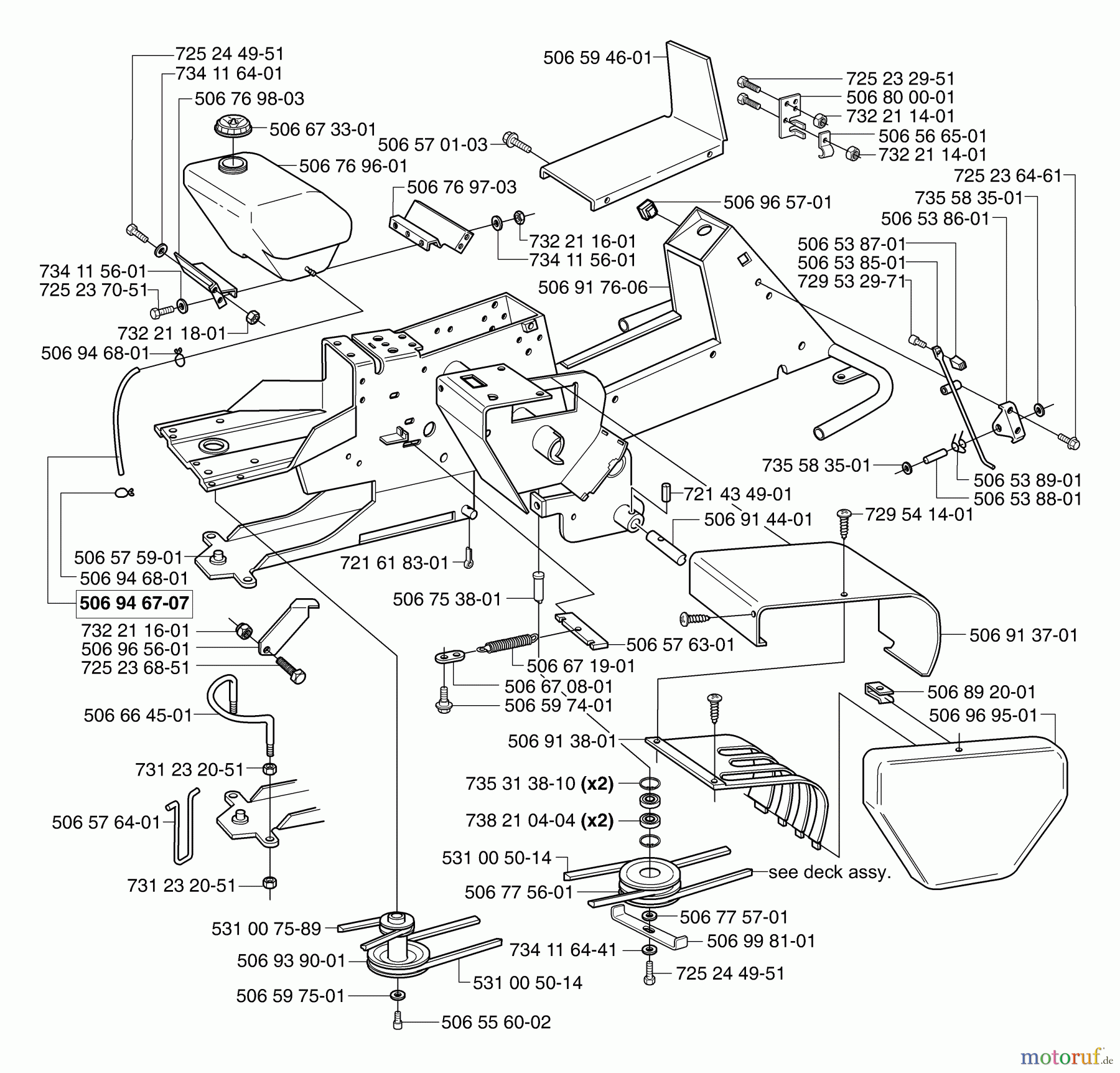 Husqvarna Reitermäher, Motor hinten Rider Pro 15 - Husqvarna Rear-Engine Rider (2003-01 & After) Chassis