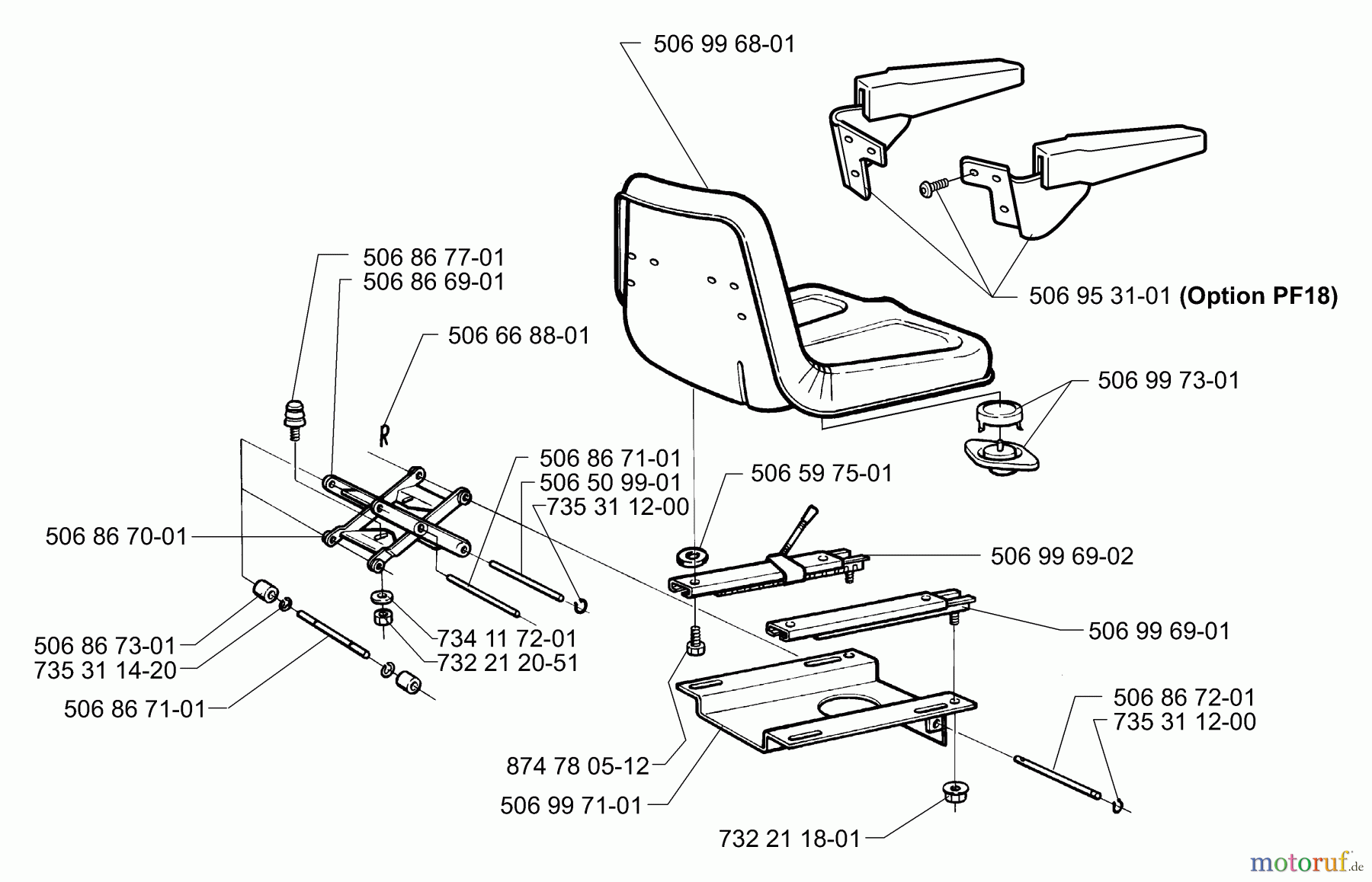  Husqvarna Reitermäher, Motor hinten Rider Proflex 21 - Husqvarna Rear-Engine Rider (2001-01 & After) Seat (A)