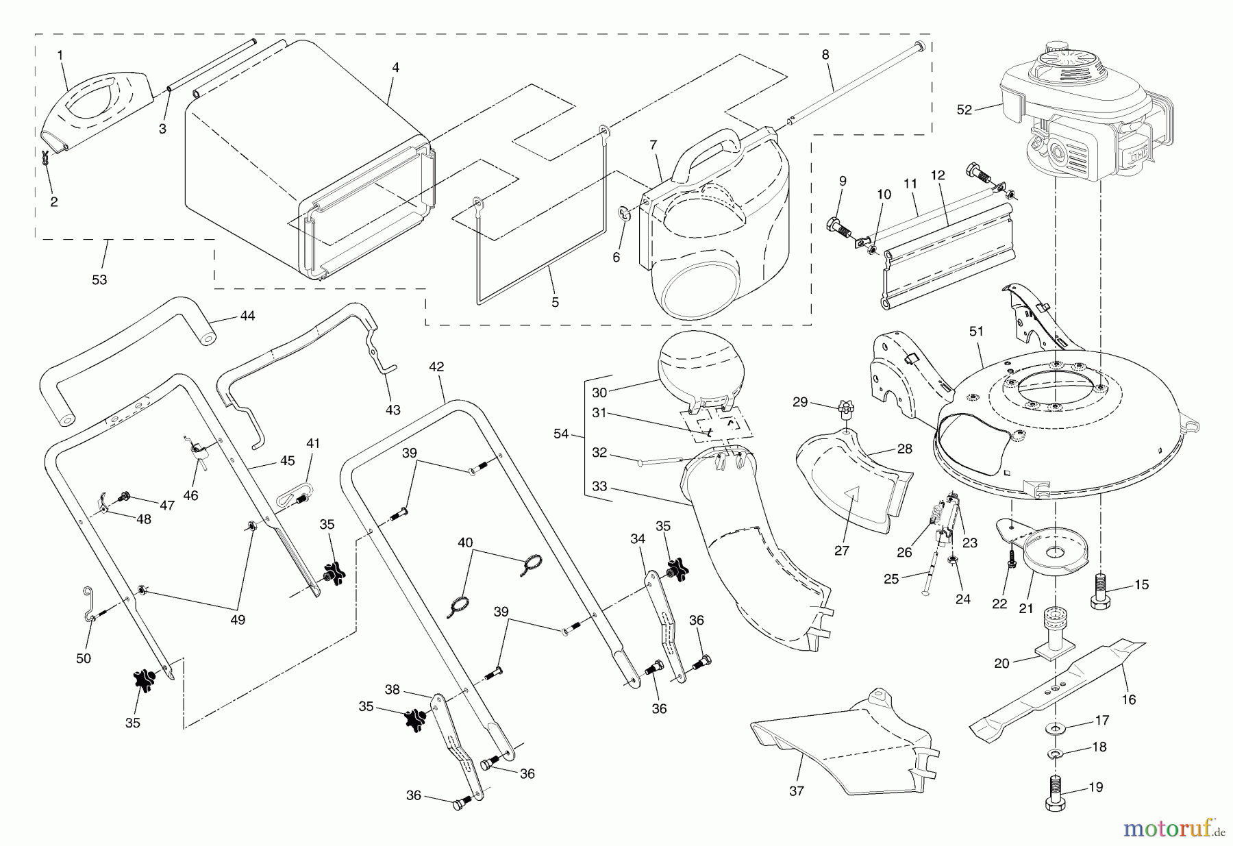 Husqvarna Rasenmäher 55C21 HVA (954223890) - Husqvarna Walk-Behind Mower (2004-01 & After) Handle & Bag Assembly