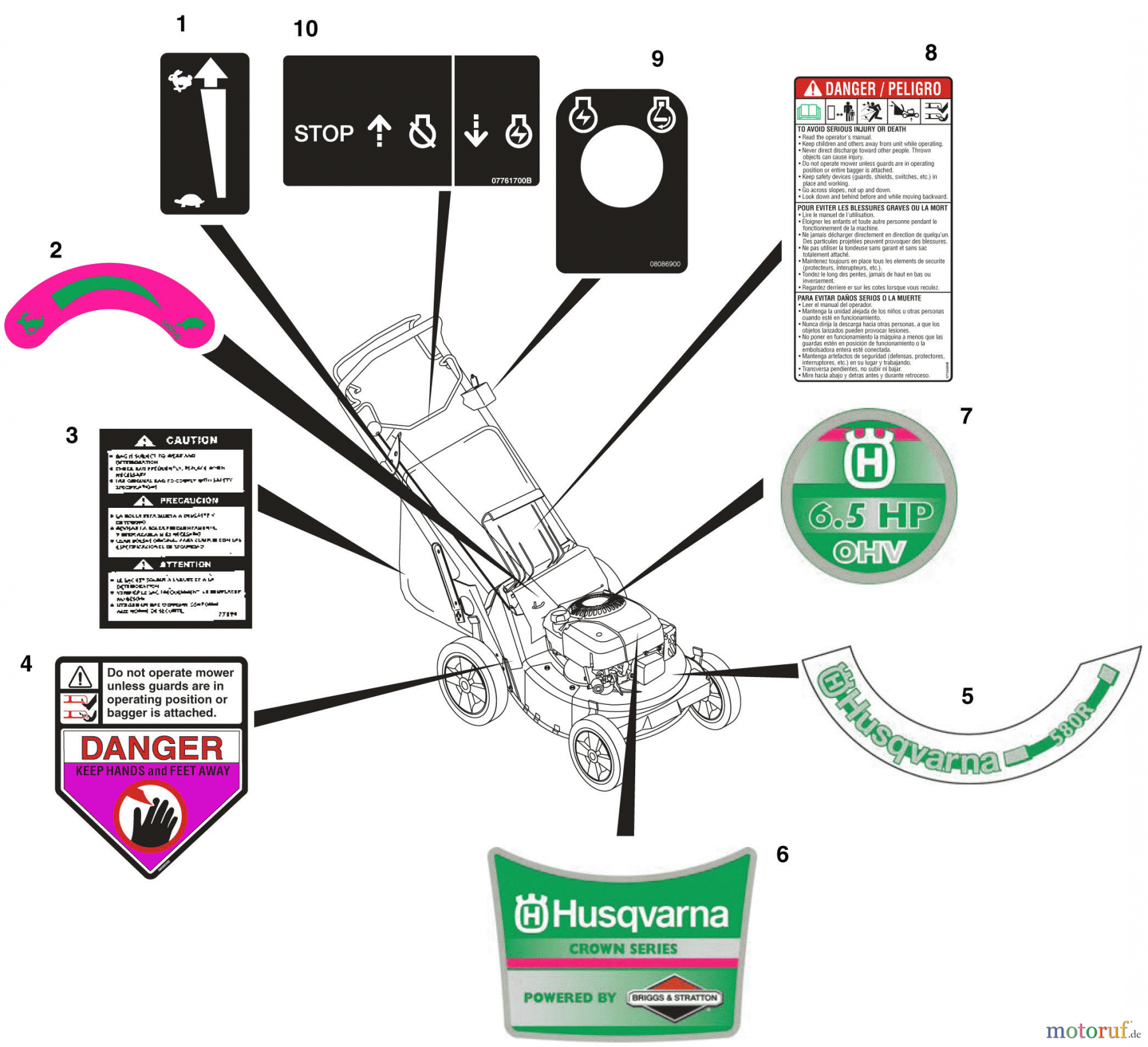  Husqvarna Rasenmäher 580 RSW (601100022) - Husqvarna Walk-Behind Mower (2001-06 & After) Decals