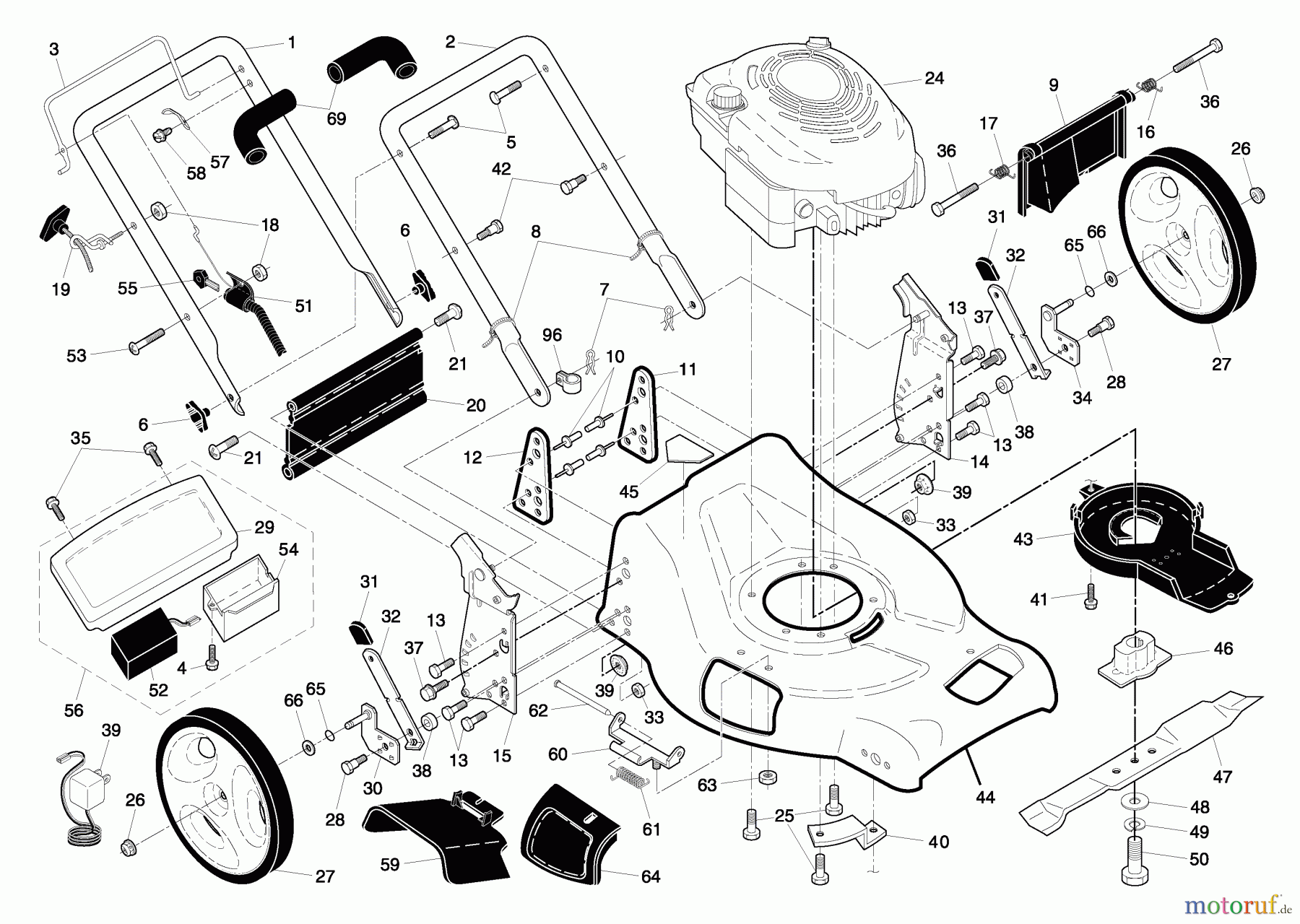 Husqvarna Rasenmäher 65021 ES (96143002000) - Husqvarna Walk-Behind Mower (2006-12 & After) Handle & Deck Assembly