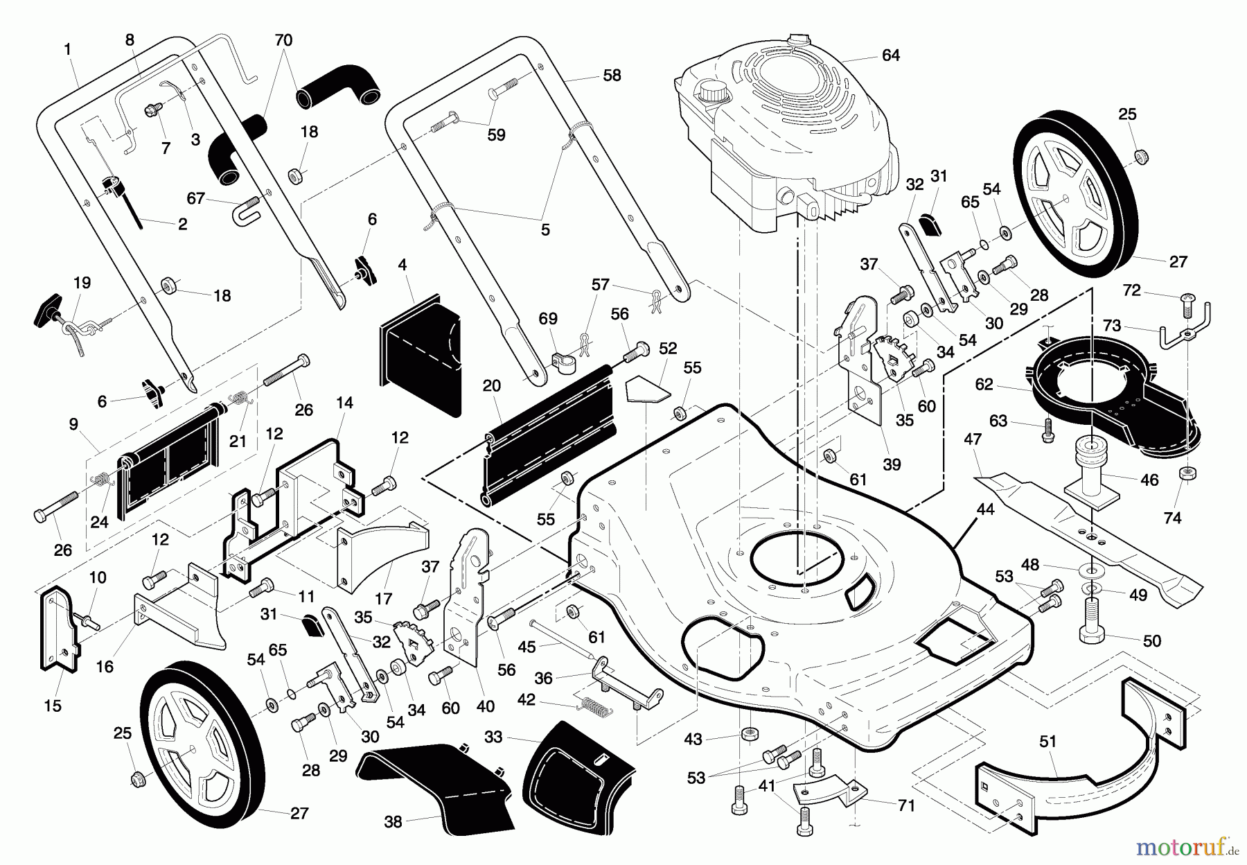 Husqvarna Rasenmäher 6522 SH (96143000903) - Husqvarna Walk-Behind Mower (2006-01 & After) Handle & Deck Assembly