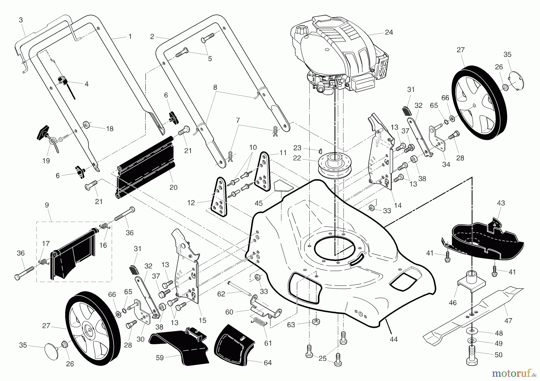 Husqvarna Rasenmäher 7021 CH1A (954224095) - Husqvarna Walk-Behind Mower (2004-06 & After) Handle & Deck Assembly
