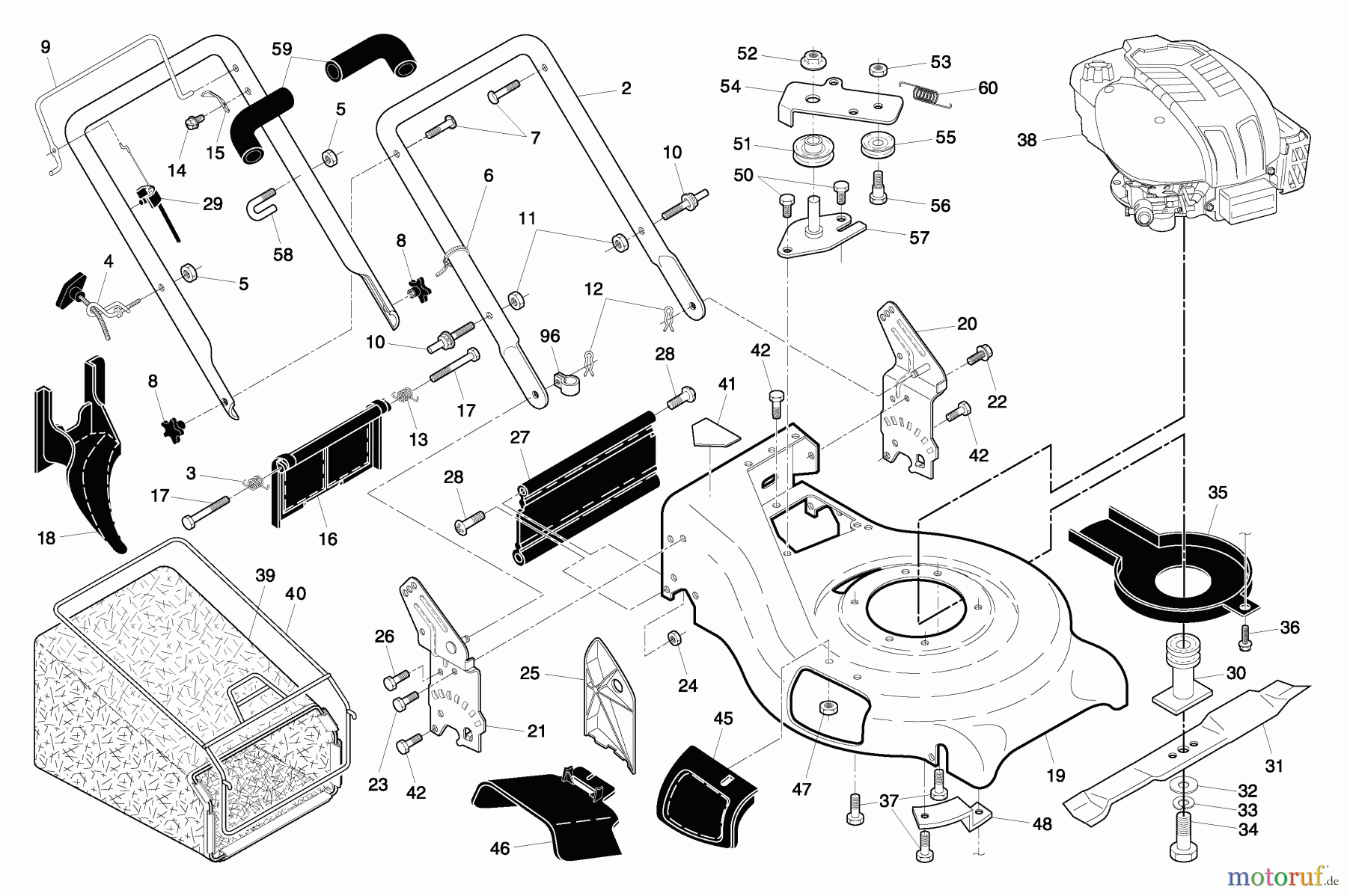 Husqvarna Rasenmäher 7021 RS (96143001700) - Husqvarna Walk-Behind Mower (2006-01 & After) Handle & Deck Assembly