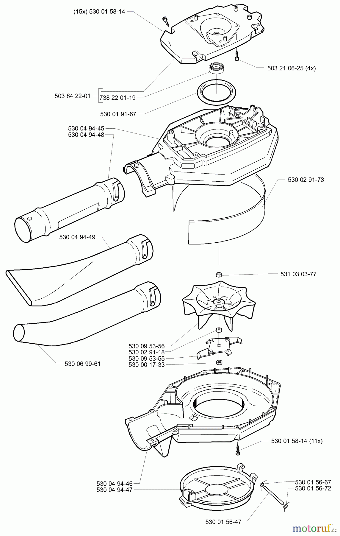  Husqvarna Bläser / Sauger / Häcksler / Mulchgeräte 225 HBV - Husqvarna Handheld Blower Vacuum (2000-01 & After) Casing Assembly