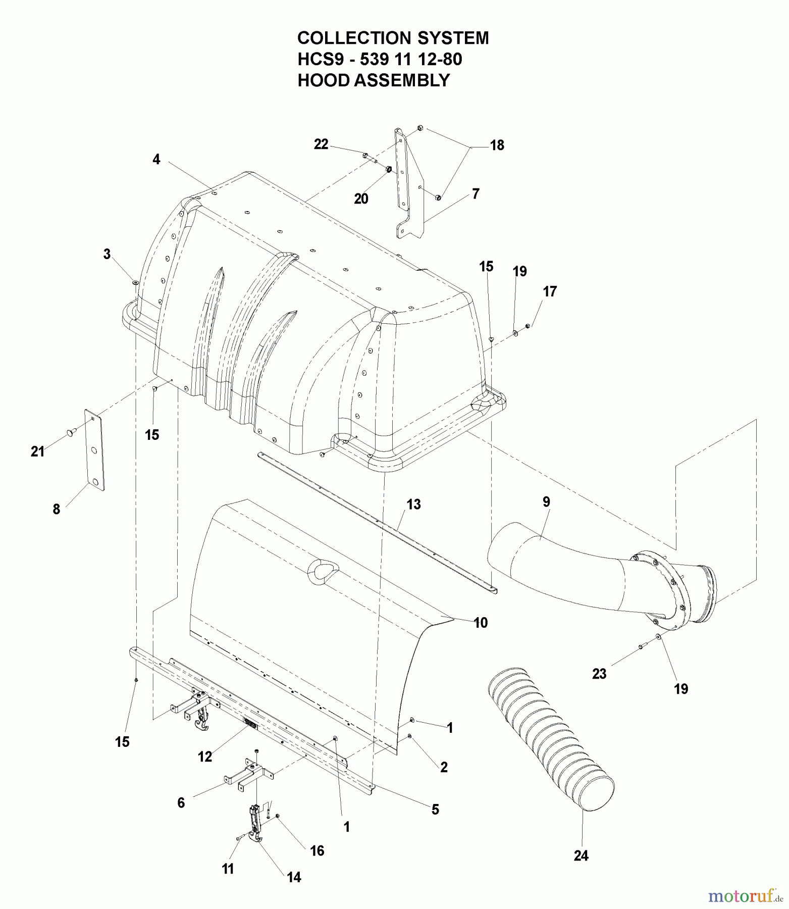 Husqvarna Nullwendekreismäher, Zero-Turn iZ 4217 TSKAA (968999254) - Husqvarna Zero-Turn Mower (2006-08 to 2007-03) Accessories (HCS9 Collection System - Hood Assembly)