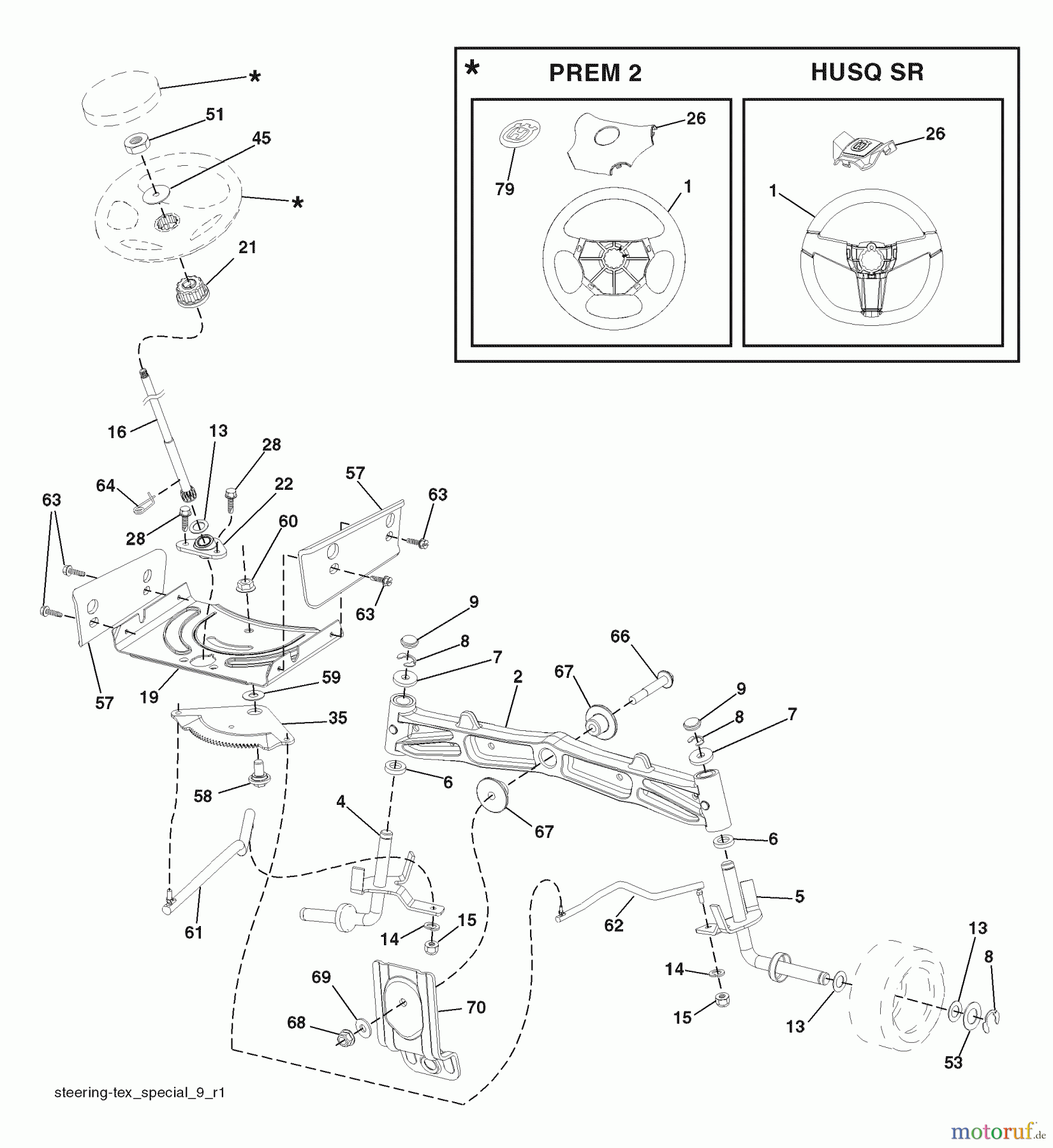 Husqvarna Rasen und Garten Traktoren 2042LS (96043004800) - Husqvarna Lawn Tractor (2007-12 & After) (California) Steering Assembly