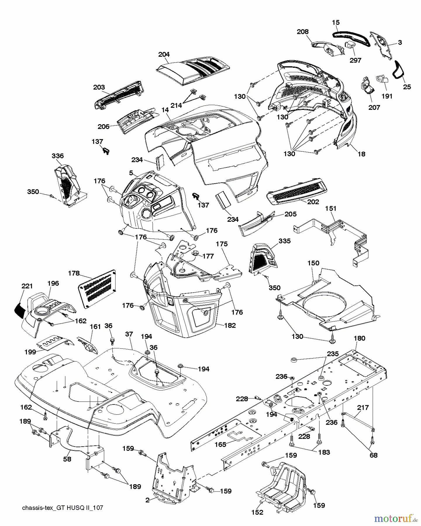  Husqvarna Rasen und Garten Traktoren GT 52XLS (96043015900) - Husqvarna Garden Tractor (2012-09 & After) CHASSIS / FRAME