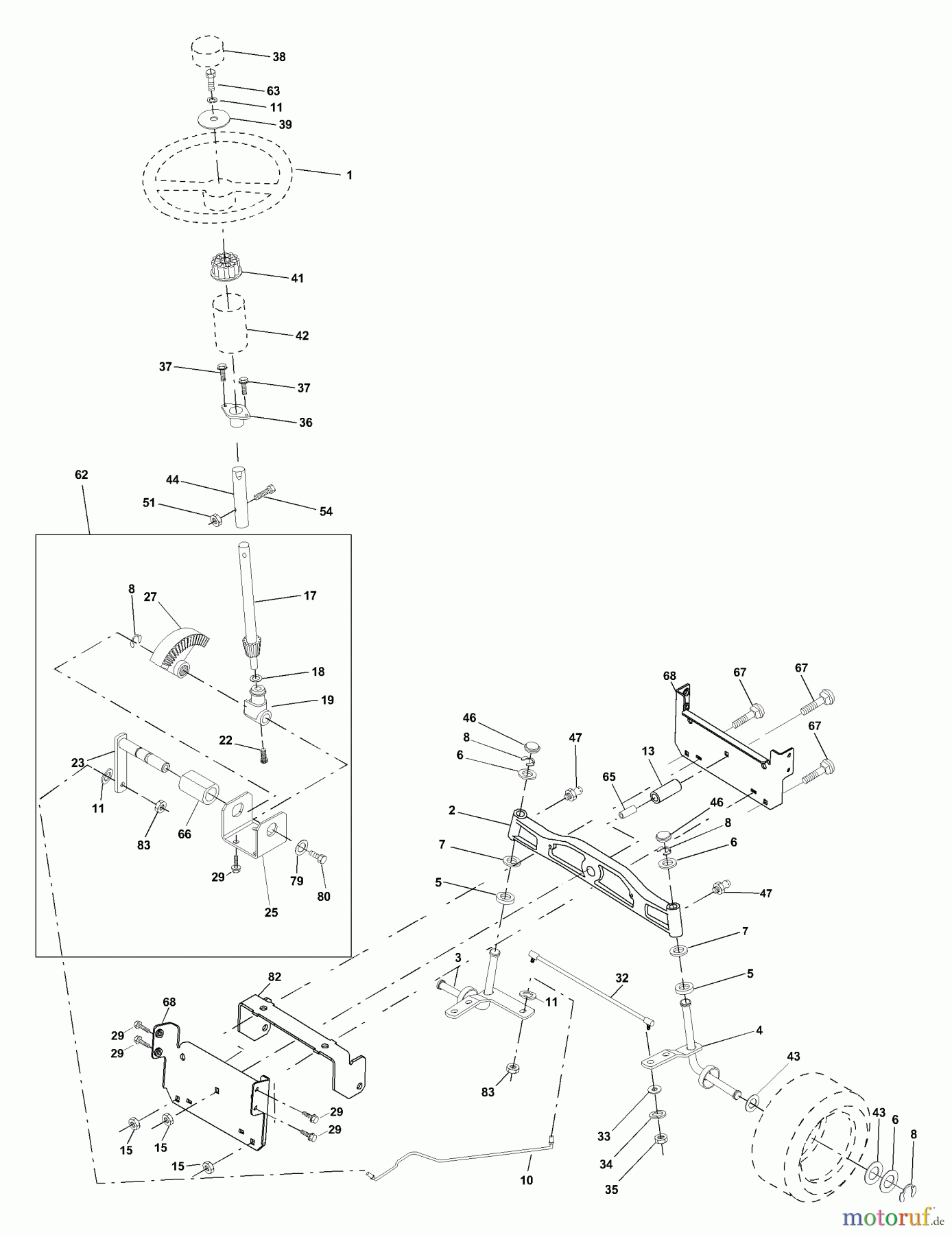 Husqvarna Rasen und Garten Traktoren LTH 130 (954140107A) - Husqvarna Lawn Tractor (1999-11 & After) Steering Assembly