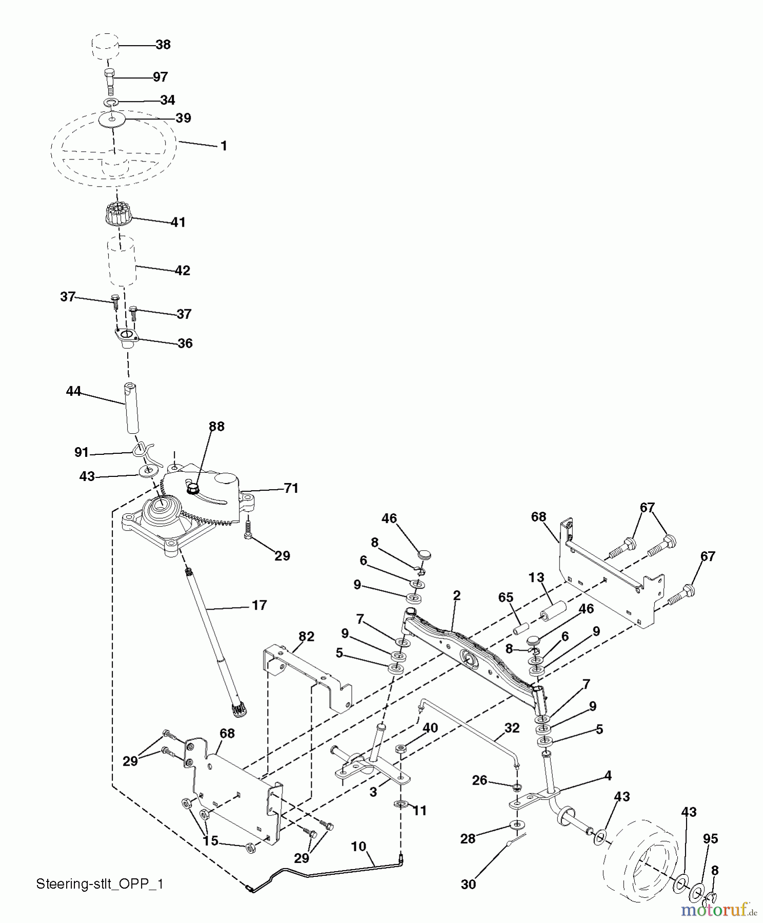  Husqvarna Rasen und Garten Traktoren LTH 141 (96011030102) - Husqvarna Lawn Tractor (2013-08) STEERING