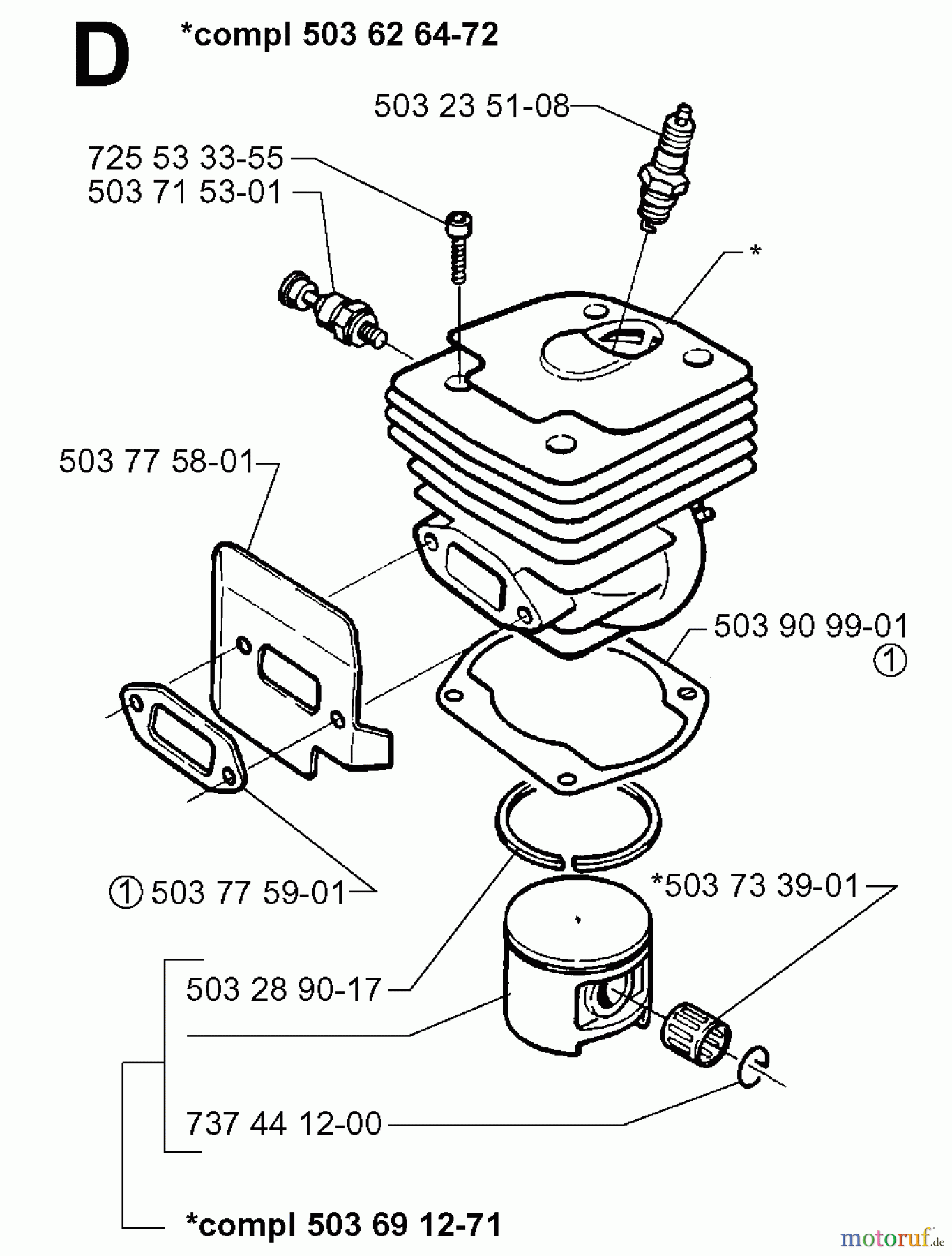  Jonsered Motorsägen 2071 W - Jonsered Chainsaw (1997-02) CYLINDER PISTON