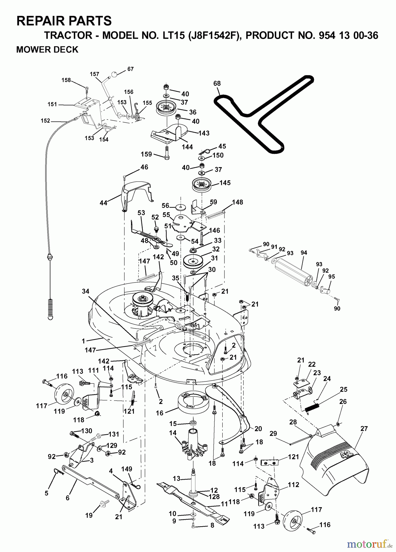  Jonsered Rasen  und Garten Traktoren LT15 (J8F1542F, 954130036) - Jonsered Lawn & Garden Tractor (2000-04) MOWER DECK / CUTTING DECK