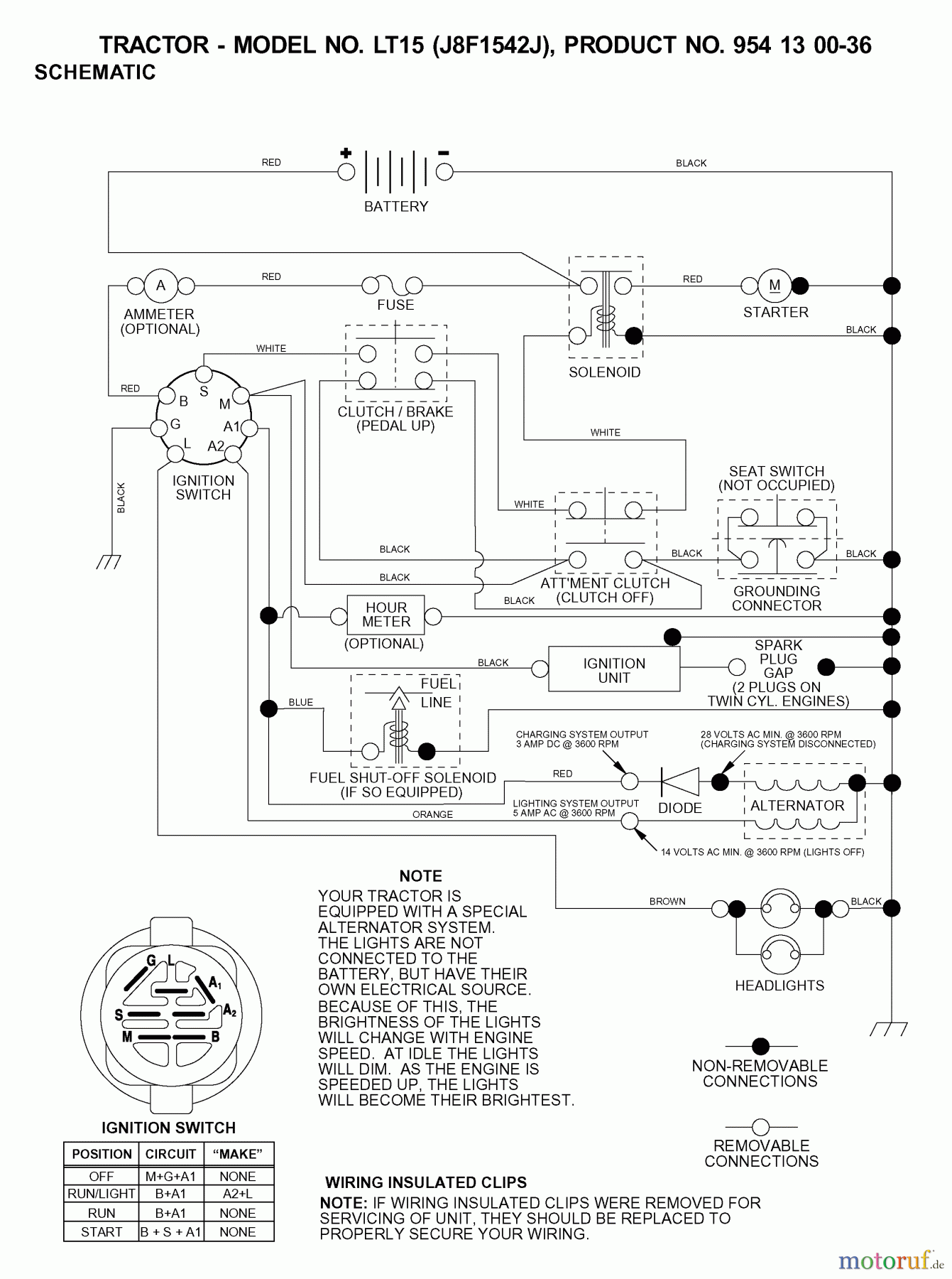  Jonsered Rasen  und Garten Traktoren LT15 (J8F1542J, 954130036) - Jonsered Lawn & Garden Tractor (2001-01) SCHEMATIC