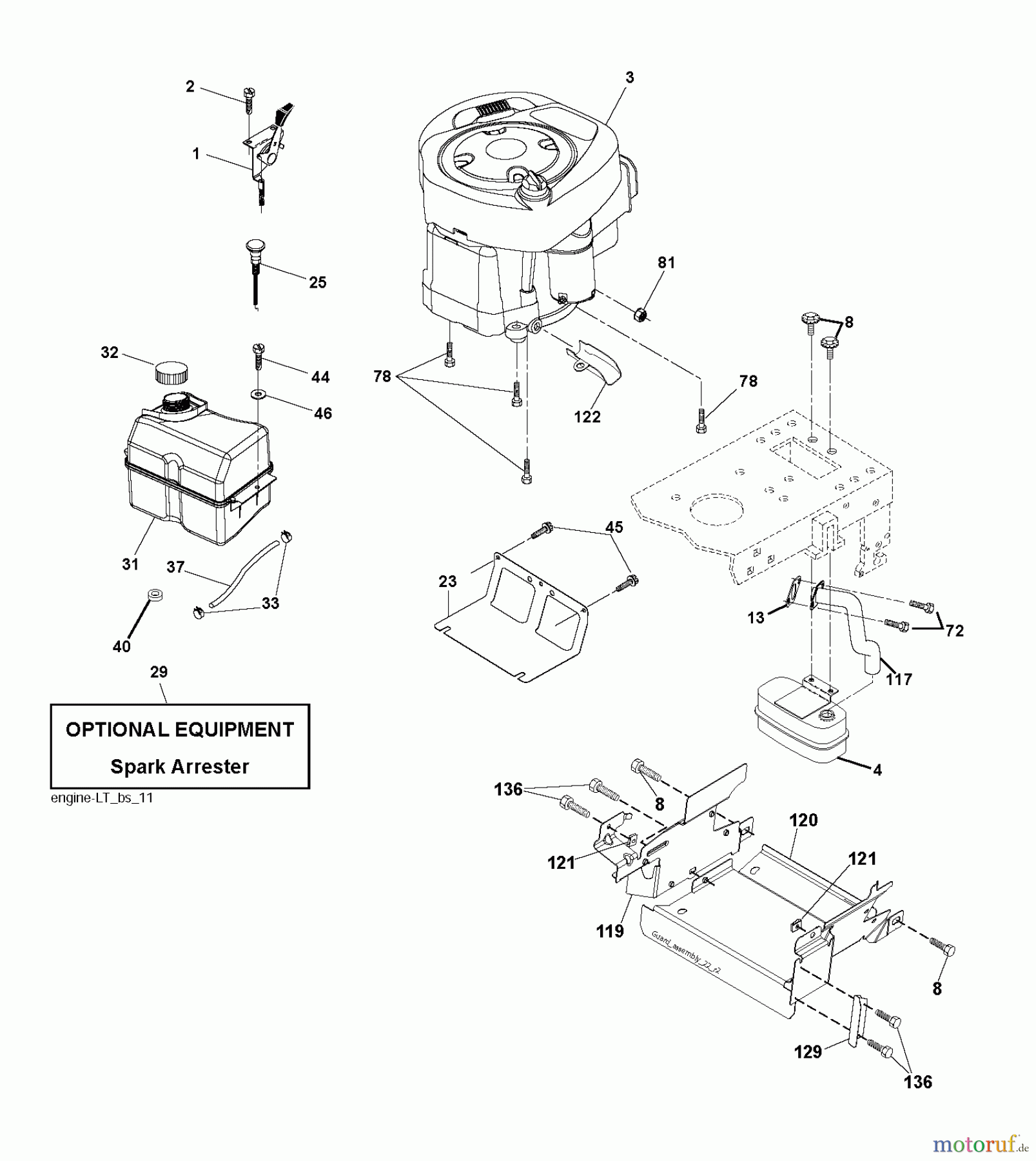  Jonsered Rasen  und Garten Traktoren LT2114 (96011029302) - Jonsered Lawn & Garden Tractor (2011-10) ENGINE