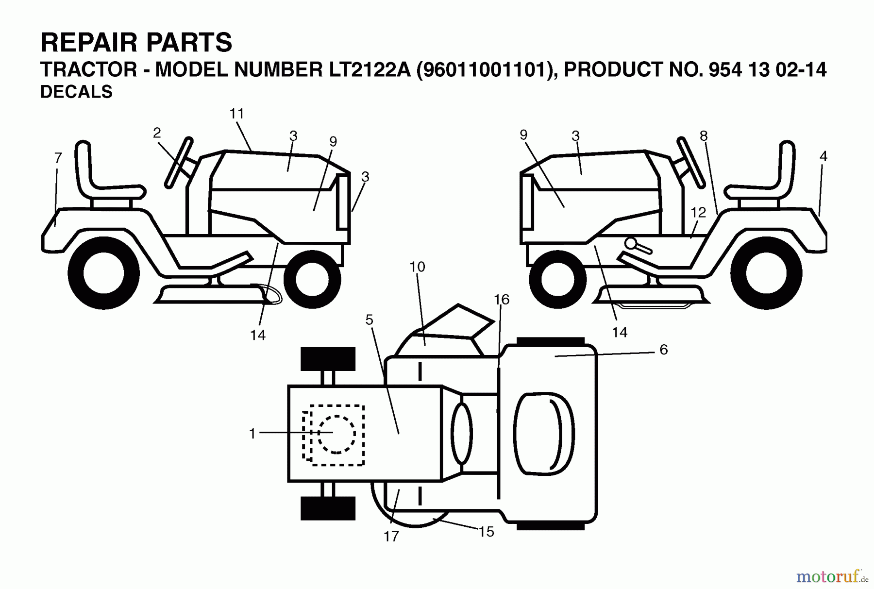 Jonsered Rasen und Garten Traktoren LT2122 A (96011001101) - Jonsered Lawn & Garden Tractor (2005-05) DECALS