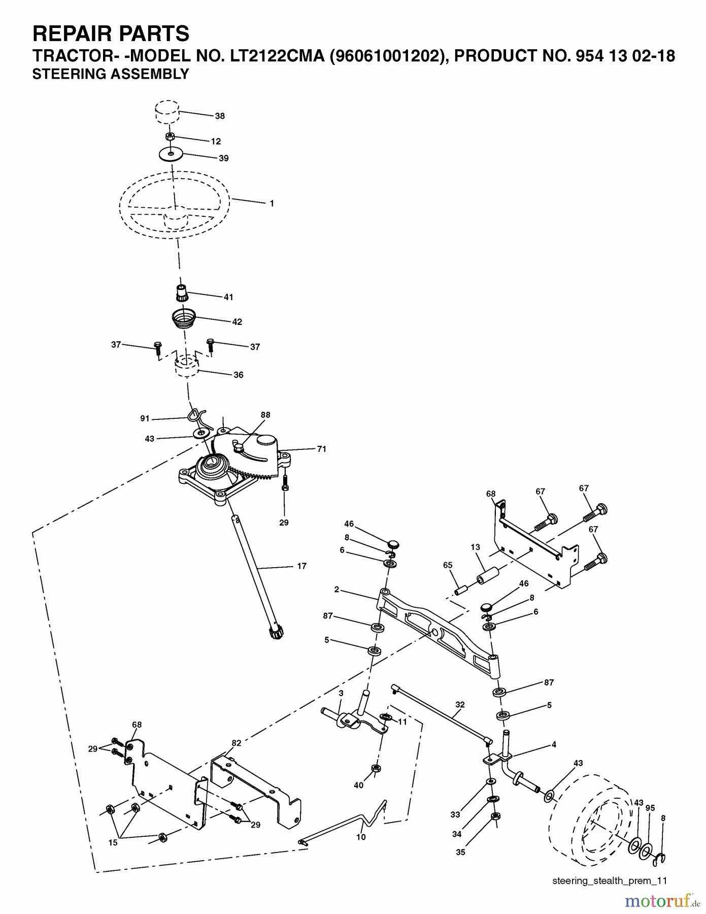  Jonsered Rasen  und Garten Traktoren LT2122 CMA (96061001202) - Jonsered Lawn & Garden Tractor (2005-05) STEERING