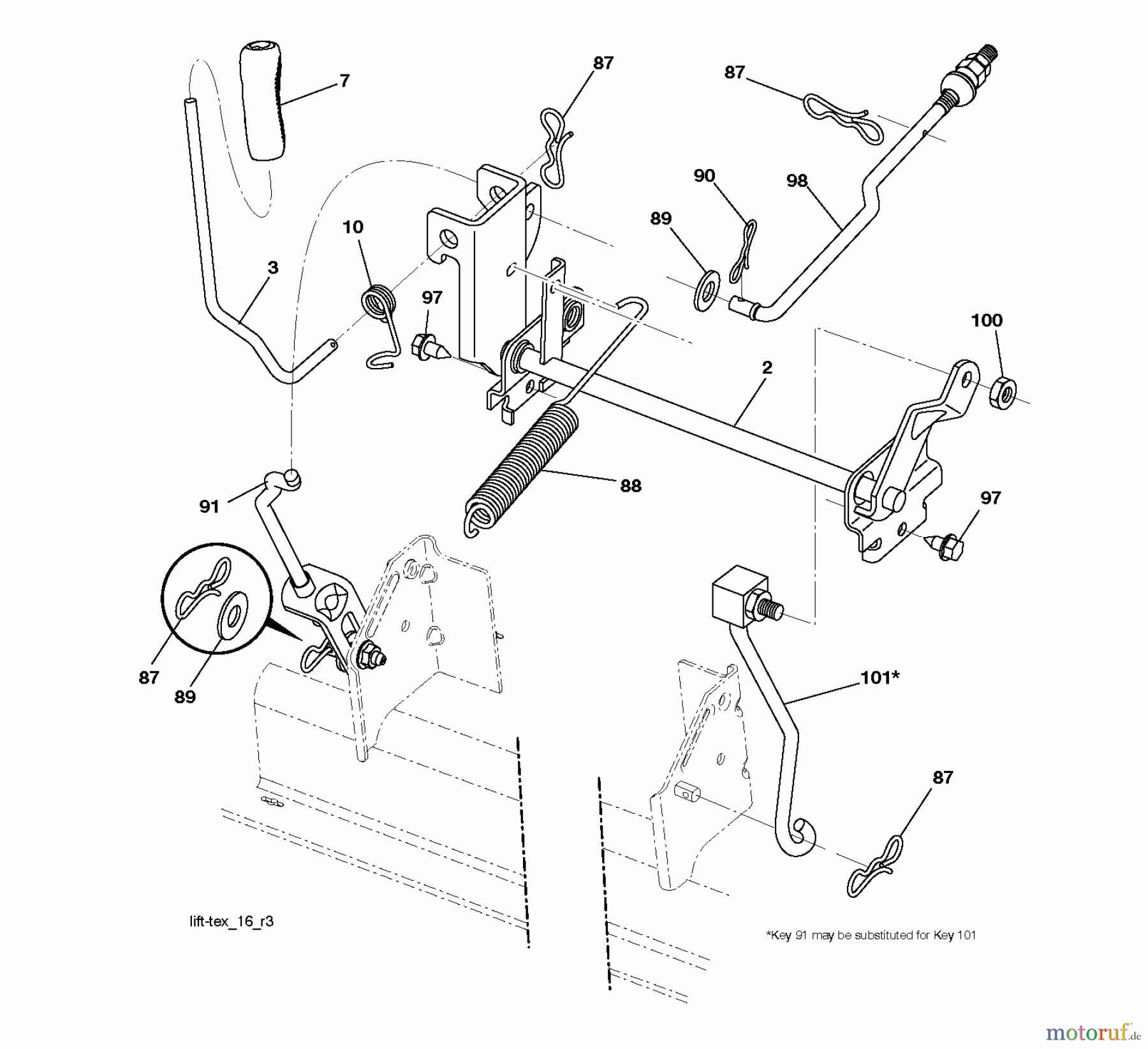  Jonsered Rasen  und Garten Traktoren LT2216 (96041005602) - Jonsered Lawn & Garden Tractor (2009-02) MOWER LIFT / DECK LIFT