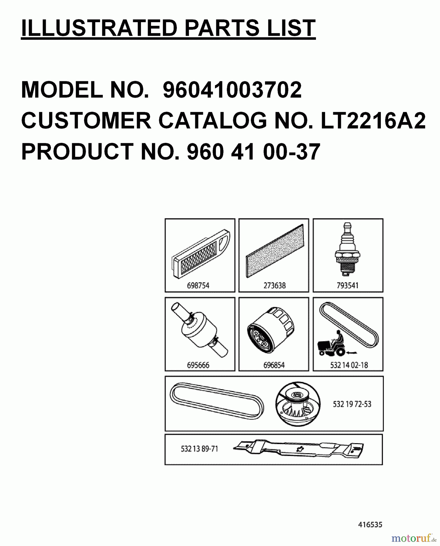  Jonsered Rasen  und Garten Traktoren LT2216 A2 (96041003702) - Jonsered Lawn & Garden Tractor (2008-01) FREQUENTLY USED PARTS