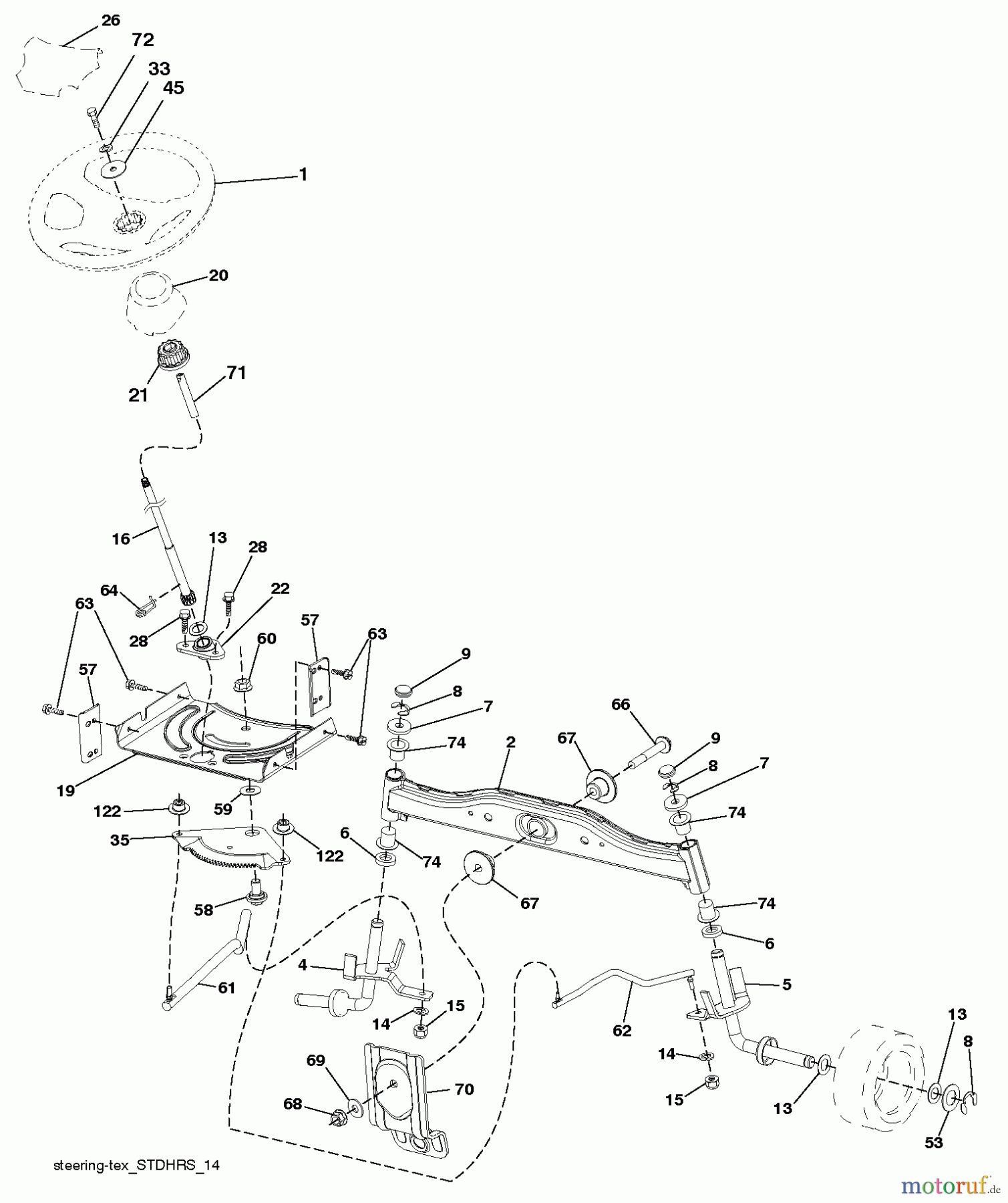  Jonsered Rasen  und Garten Traktoren LT2217 A (96041010407) - Jonsered Lawn & Garden Tractor (2013-05) STEERING