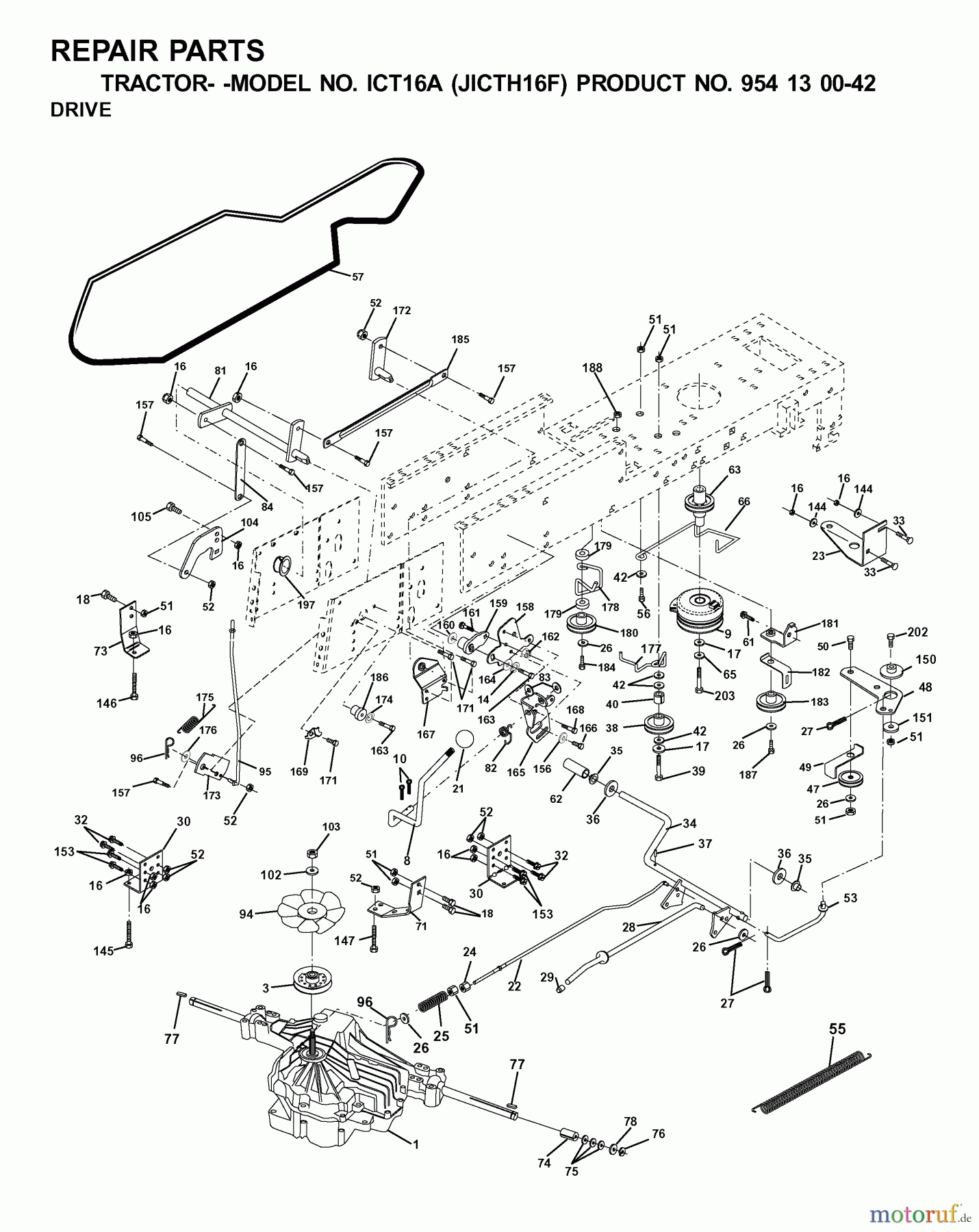  Jonsered Rasen  und Garten Traktoren ICT16A (JICTH16F, 954130042) - Jonsered Lawn & Garden Tractor (2001-02) DRIVE