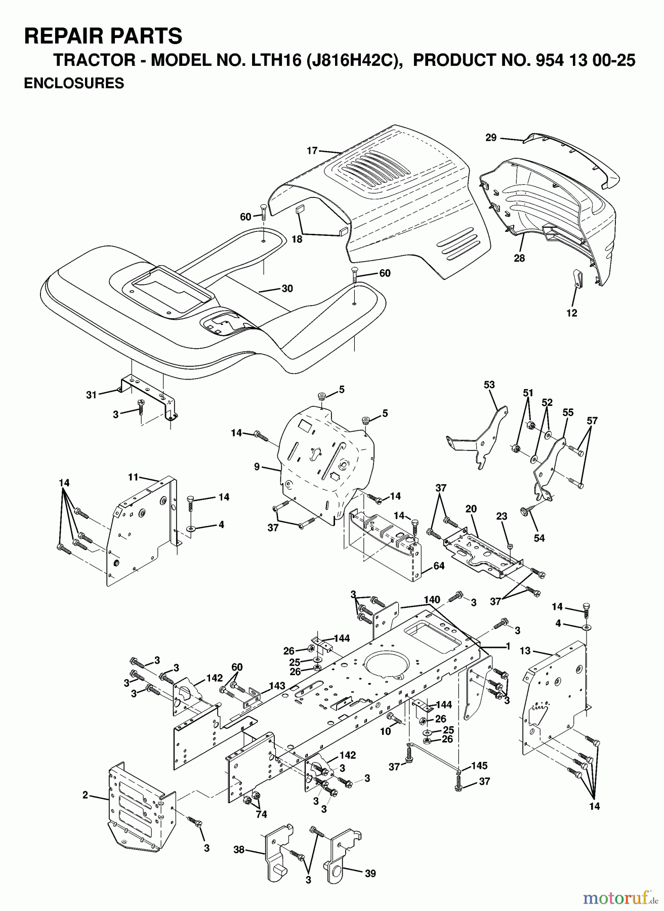  Jonsered Rasen  und Garten Traktoren LTH16 (J816H42C, 954130025) - Jonsered Lawn & Garden Tractor (1998-12) CHASSIS ENCLOSURES