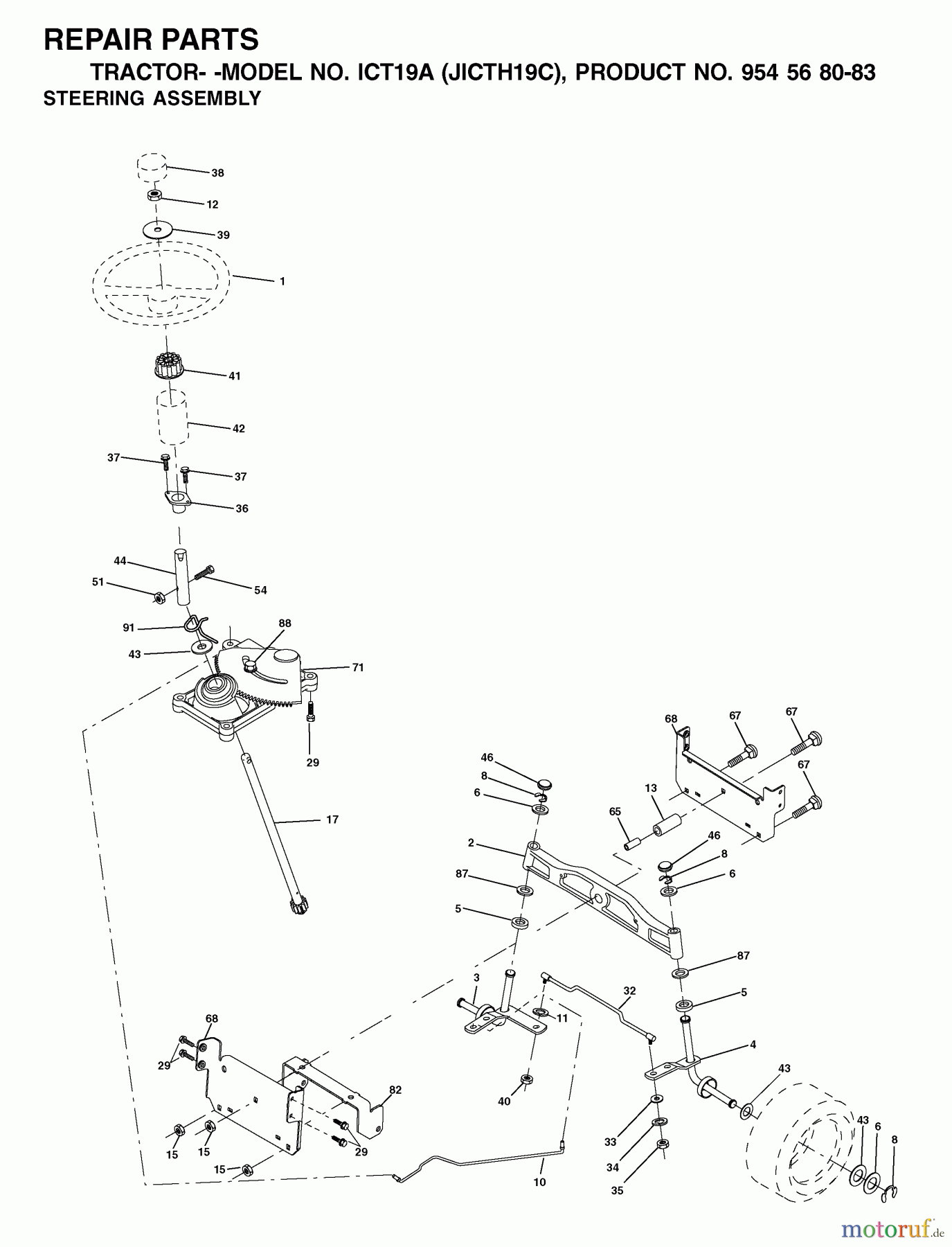  Jonsered Rasen  und Garten Traktoren ICT19A (JICTH19C, 954568083) - Jonsered Lawn & Garden Tractor (2002-06) STEERING