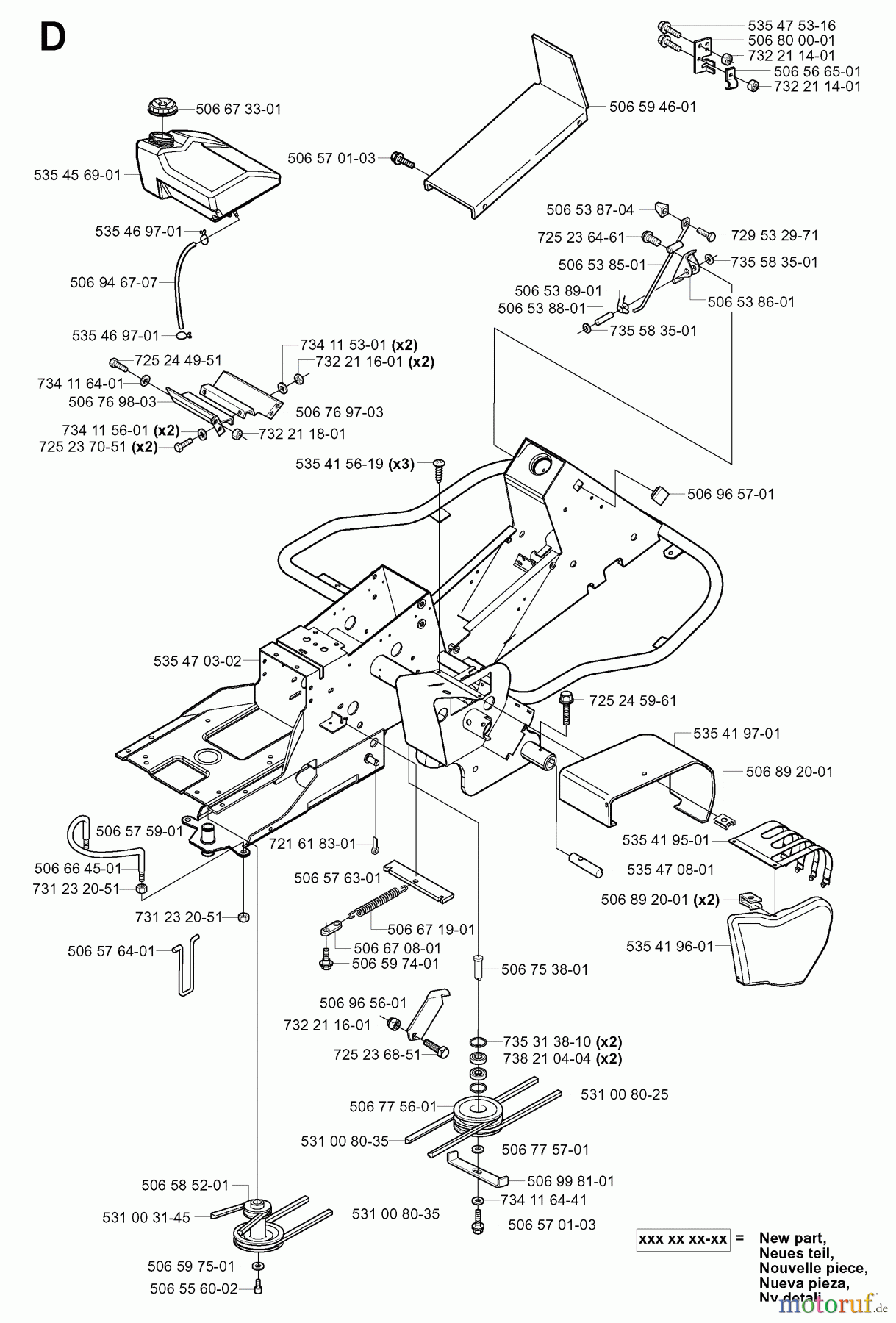 Jonsered Reitermäher FR2111 M (953535801) - Jonsered Rear-Engine Riding Mower (2005-03) CHASSIS / FRAME
