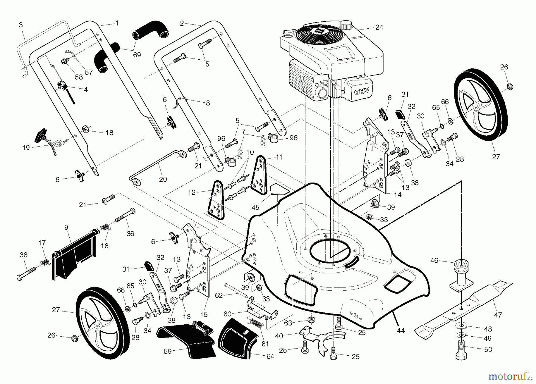 Jonsered Rasenmäher LM2153CMDA (96141022105) - Jonsered Walk-Behind Mower (2012-10) FRAME ENGINE