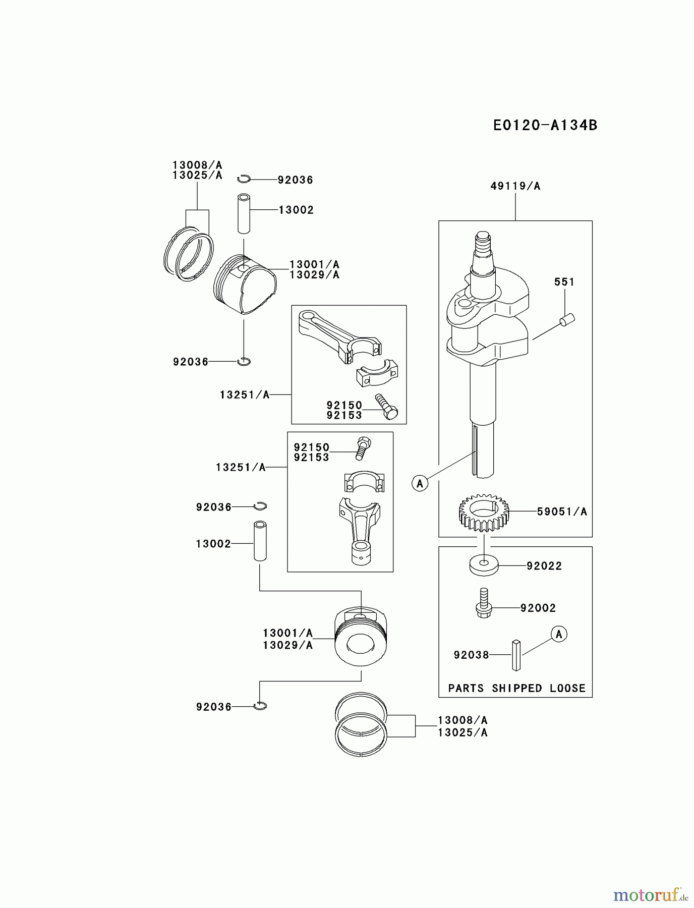 Kawasaki Motoren Motoren Vertikal FA210V - AS02 bis FH641V - DS24 FD501V-AS03 - Kawasaki FD501V 4-Stroke Engine PISTON/CRANKSHAFT