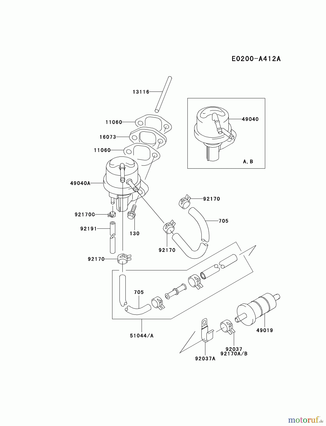 Kawasaki Motoren Motoren Vertikal FA210V - AS02 bis FH641V - DS24 FD590V-CS06 - Kawasaki FD590V 4-Stroke Engine FUEL-TANK/FUEL-VALVE