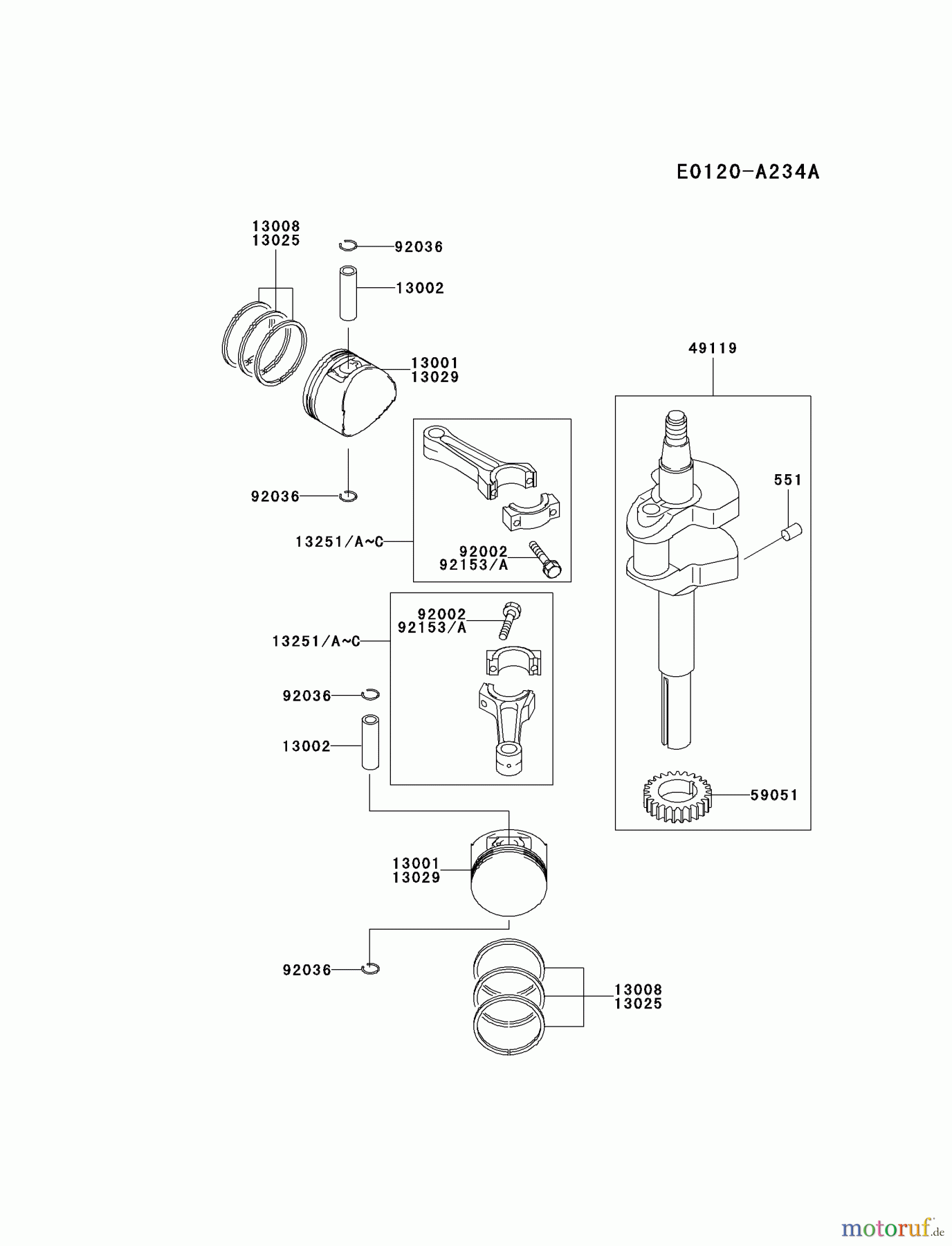 Kawasaki Motoren Motoren Vertikal FA210V - AS02 bis FH641V - DS24 FD590V-AS06 - Kawasaki FD590V 4-Stroke Engine PISTON/CRANKSHAFT
