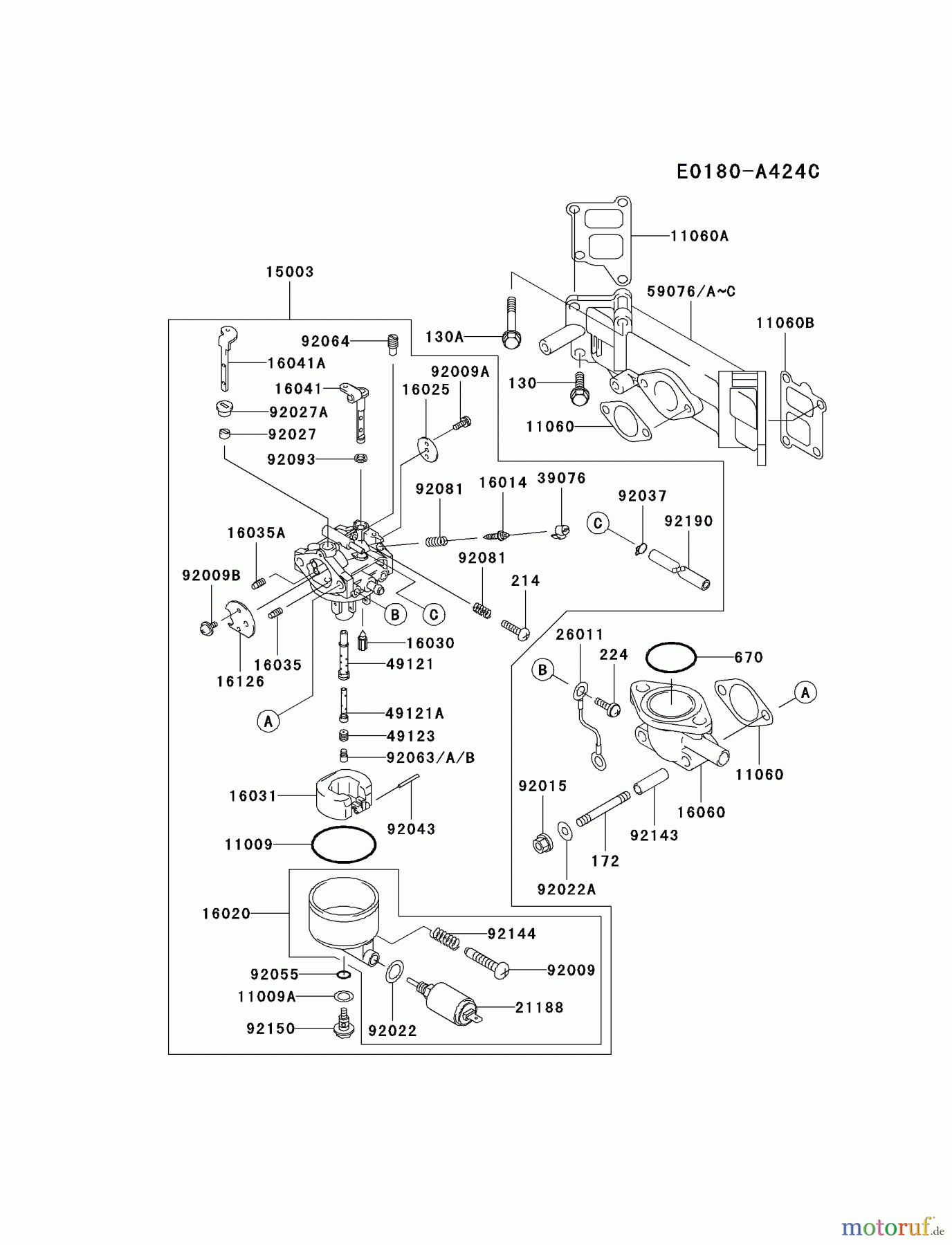 Kawasaki Motoren Motoren Vertikal FA210V - AS02 bis FH641V - DS24 FD590V-BS09 - Kawasaki FD590V 4-Stroke Engine CARBURETOR #1