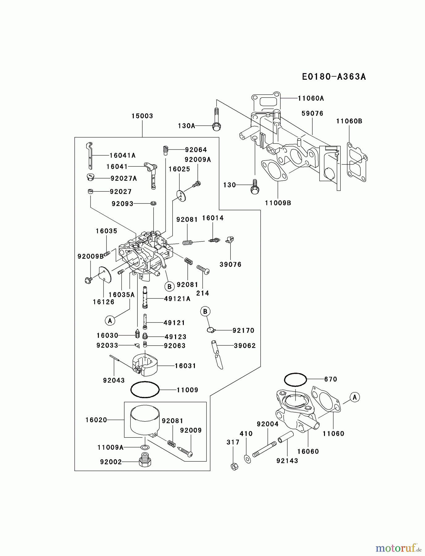 Kawasaki Motoren Motoren Vertikal FA210V - AS02 bis FH641V - DS24 FD611V-AS00 - Kawasaki FD611V 4-Stroke Engine CARBURETOR