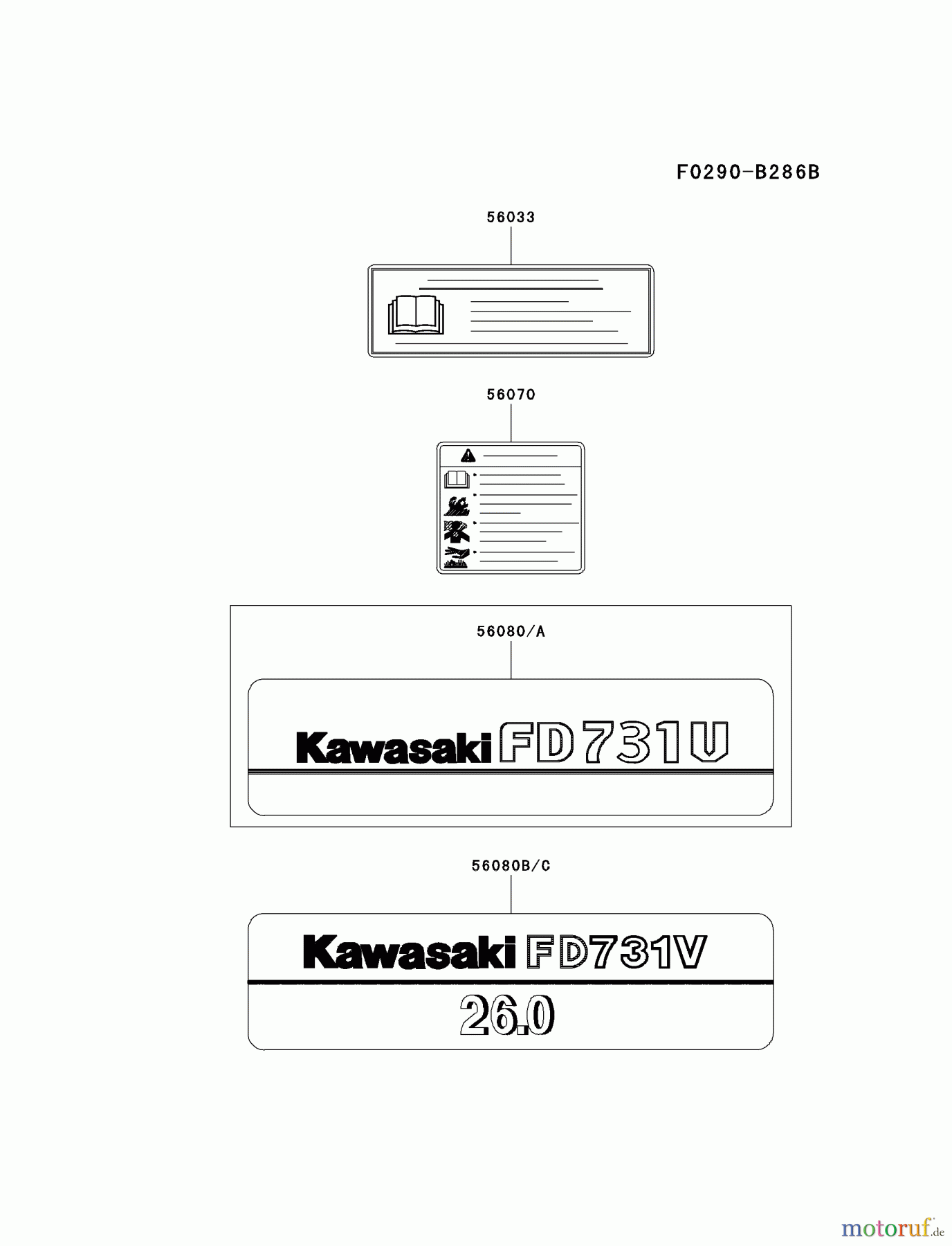 Kawasaki Motoren Motoren Vertikal FA210V - AS02 bis FH641V - DS24 FD731V-BS05 - Kawasaki FD731V 4-Stroke Engine LABEL