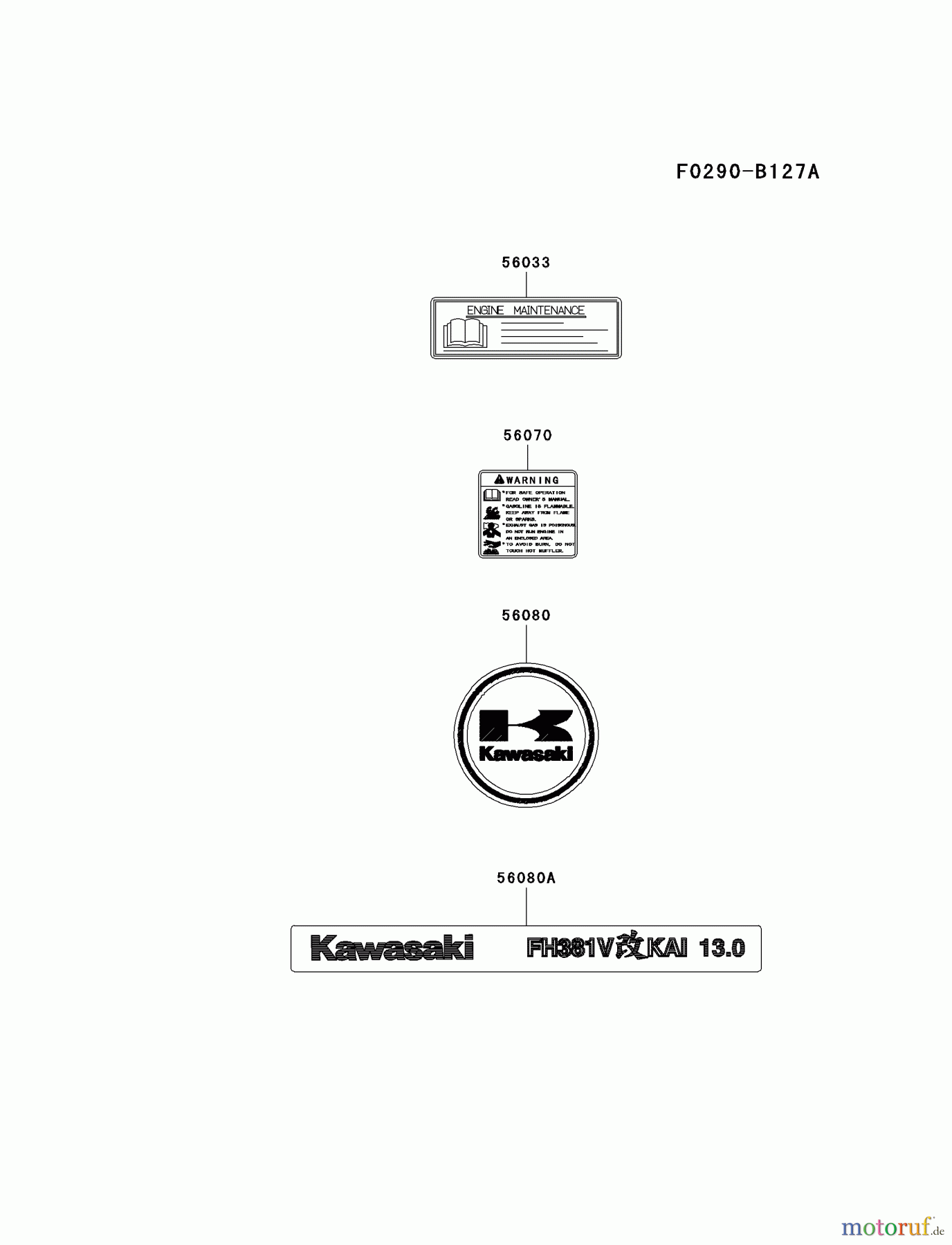 Kawasaki Motoren Motoren Vertikal FA210V - AS02 bis FH641V - DS24 FH381V-AS27 - Kawasaki FH381V 4-Stroke Engine LABEL