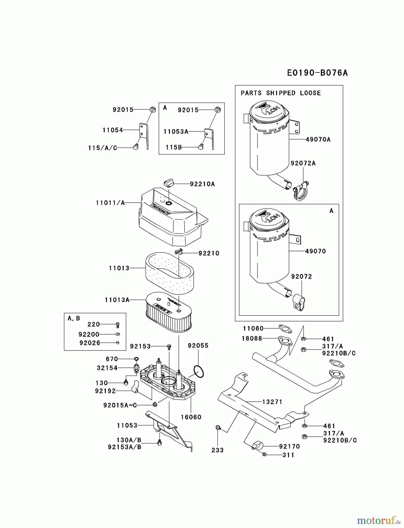 Kawasaki Motoren Motoren Vertikal FA210V - AS02 bis FH641V - DS24 FH381V-BS28 - Kawasaki FH381V 4-Stroke Engine AIR-FILTER/MUFFLER #1