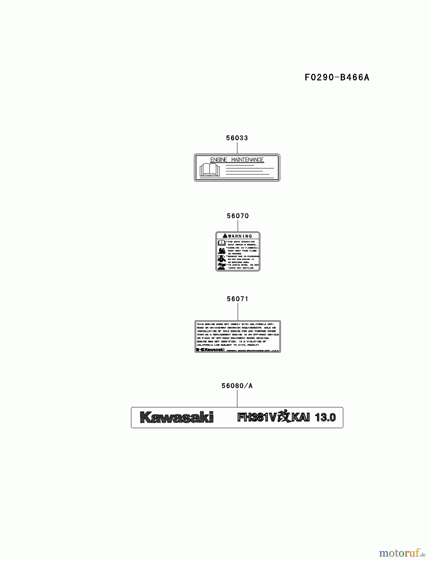  Kawasaki Motoren Motoren Vertikal FA210V - AS02 bis FH641V - DS24 FH381V-AS28 - Kawasaki FH381V 4-Stroke Engine LABEL