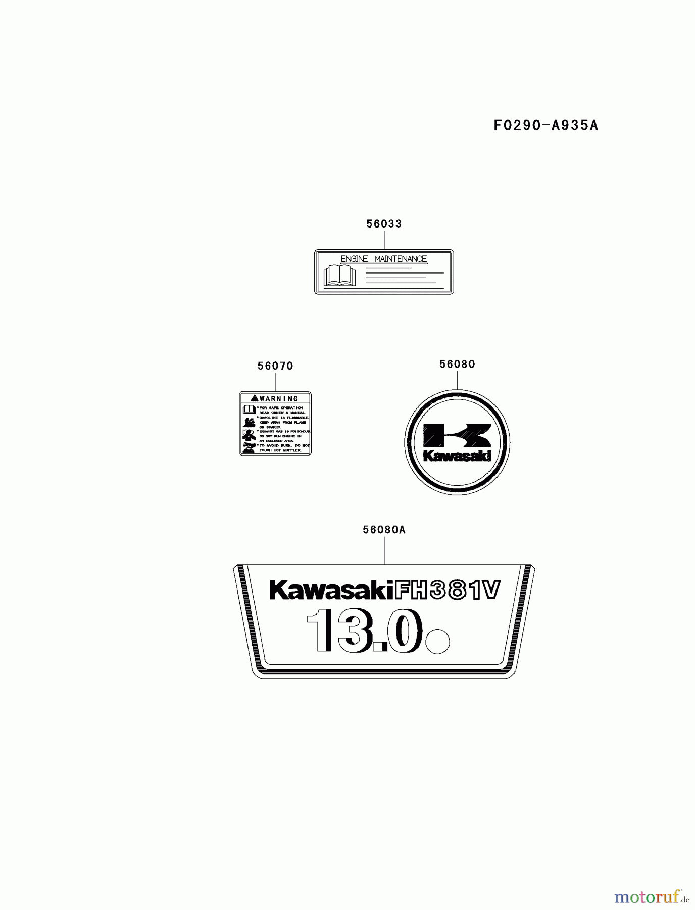 Kawasaki Motoren Motoren Vertikal FA210V - AS02 bis FH641V - DS24 FH381V-BS08 - Kawasaki FH381V 4-Stroke Engine LABEL