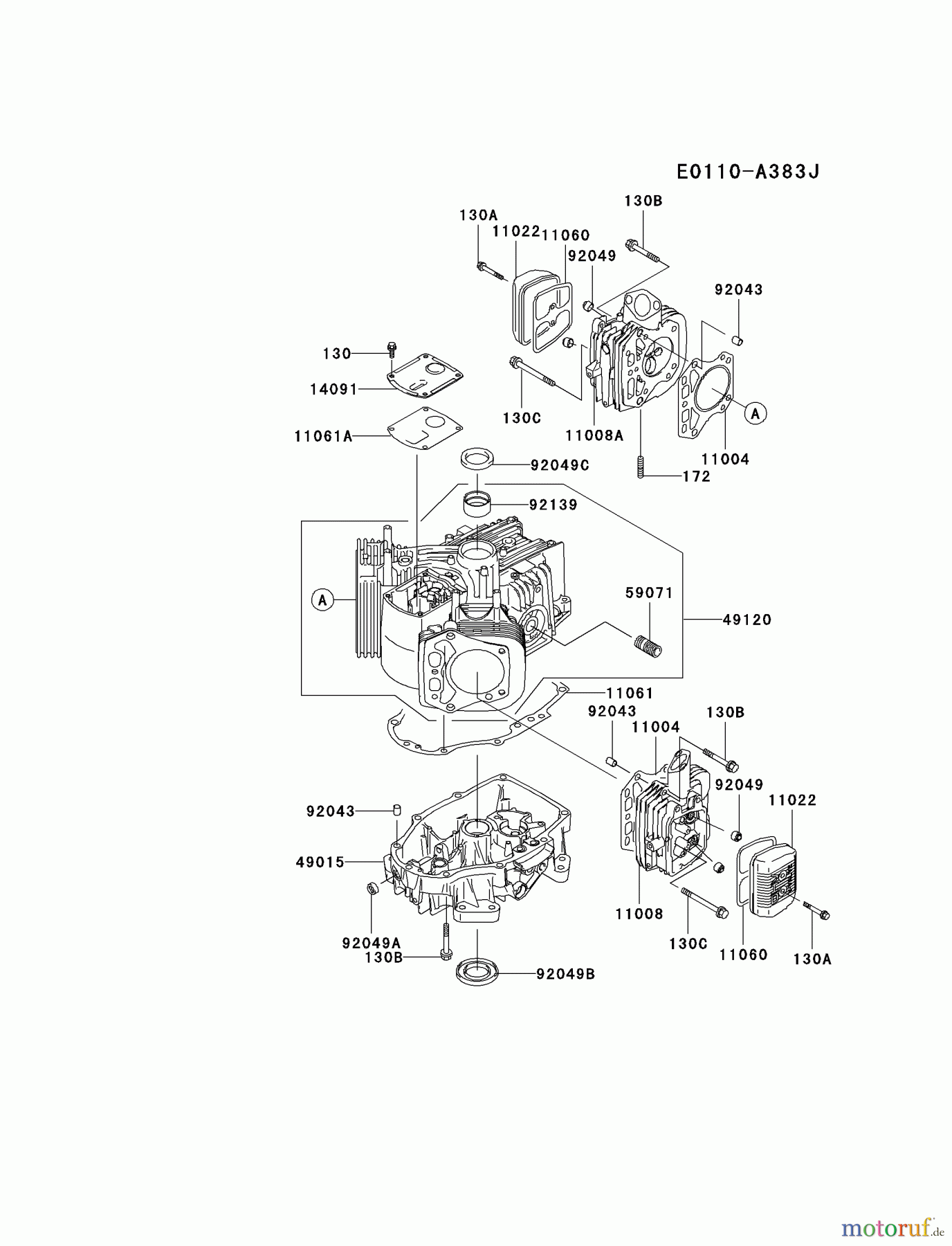  Kawasaki Motoren Motoren Vertikal FA210V - AS02 bis FH641V - DS24 FH430V-AS20 - Kawasaki FH430V 4-Stroke Engine CYLINDER/CRANKCASE