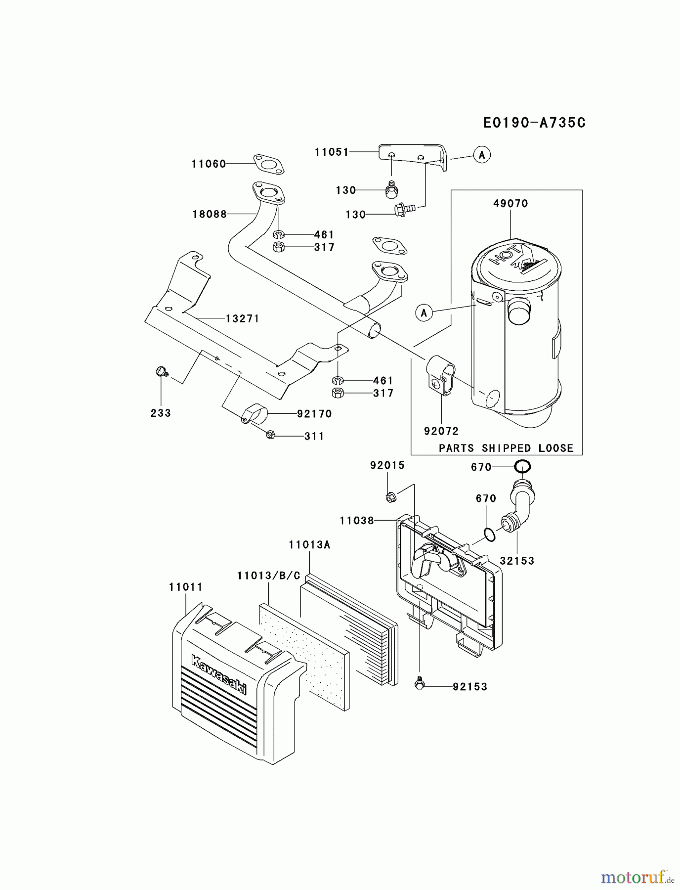 Kawasaki Motoren Motoren Vertikal FA210V - AS02 bis FH641V - DS24 FH430V-AS10 - Kawasaki FH430V 4-Stroke Engine AIR-FILTER/MUFFLER