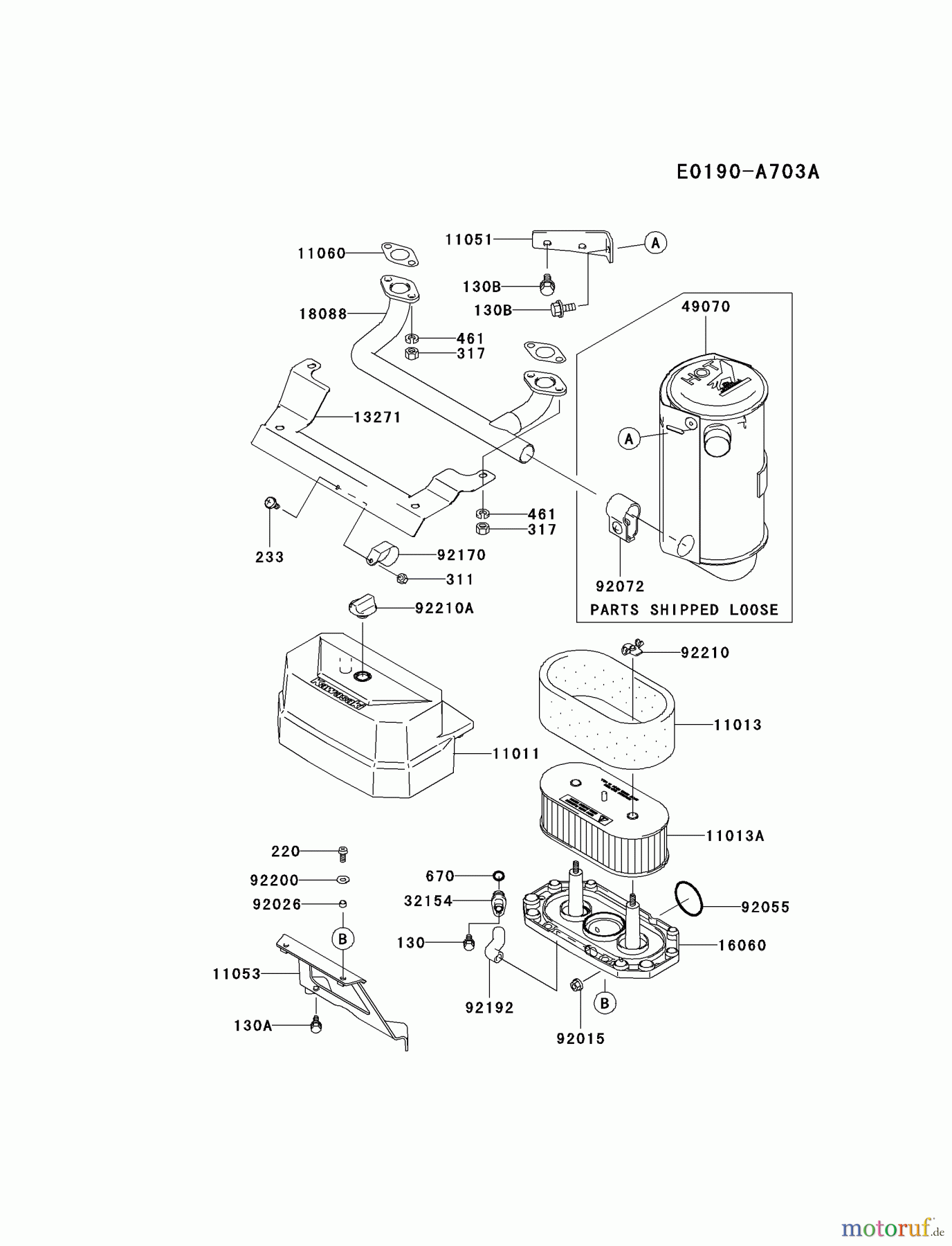 Kawasaki Motoren Motoren Vertikal FA210V - AS02 bis FH641V - DS24 FH381V-AS21 - Kawasaki FH381V 4-Stroke Engine AIR-FILTER/MUFFLER