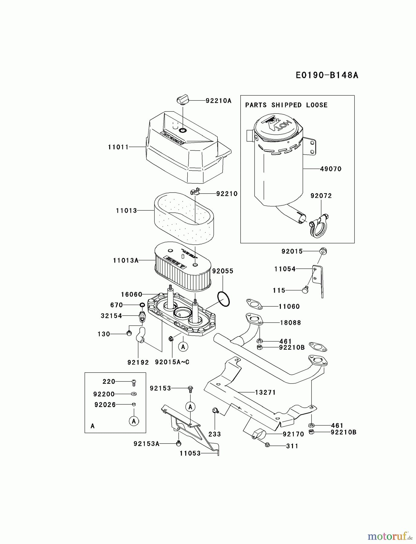 Kawasaki Motoren Motoren Vertikal FA210V - AS02 bis FH641V - DS24 FH430V-BS38 - Kawasaki FH430V 4-Stroke Engine AIR-FILTER/MUFFLER