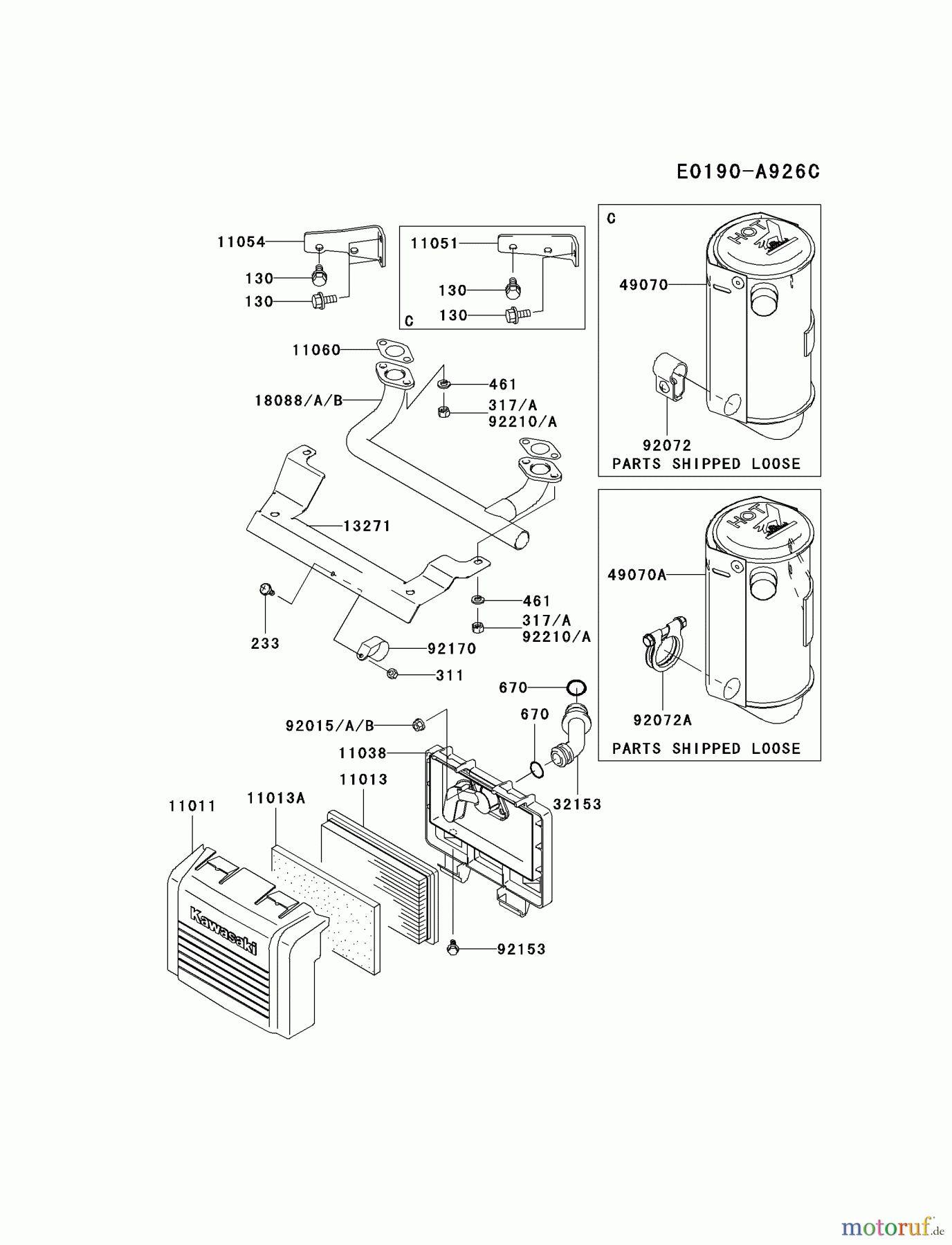 Kawasaki Motoren Motoren Vertikal FA210V - AS02 bis FH641V - DS24 FH430V-ES06 - Kawasaki FH430V 4-Stroke Engine AIR-FILTER/MUFFLER