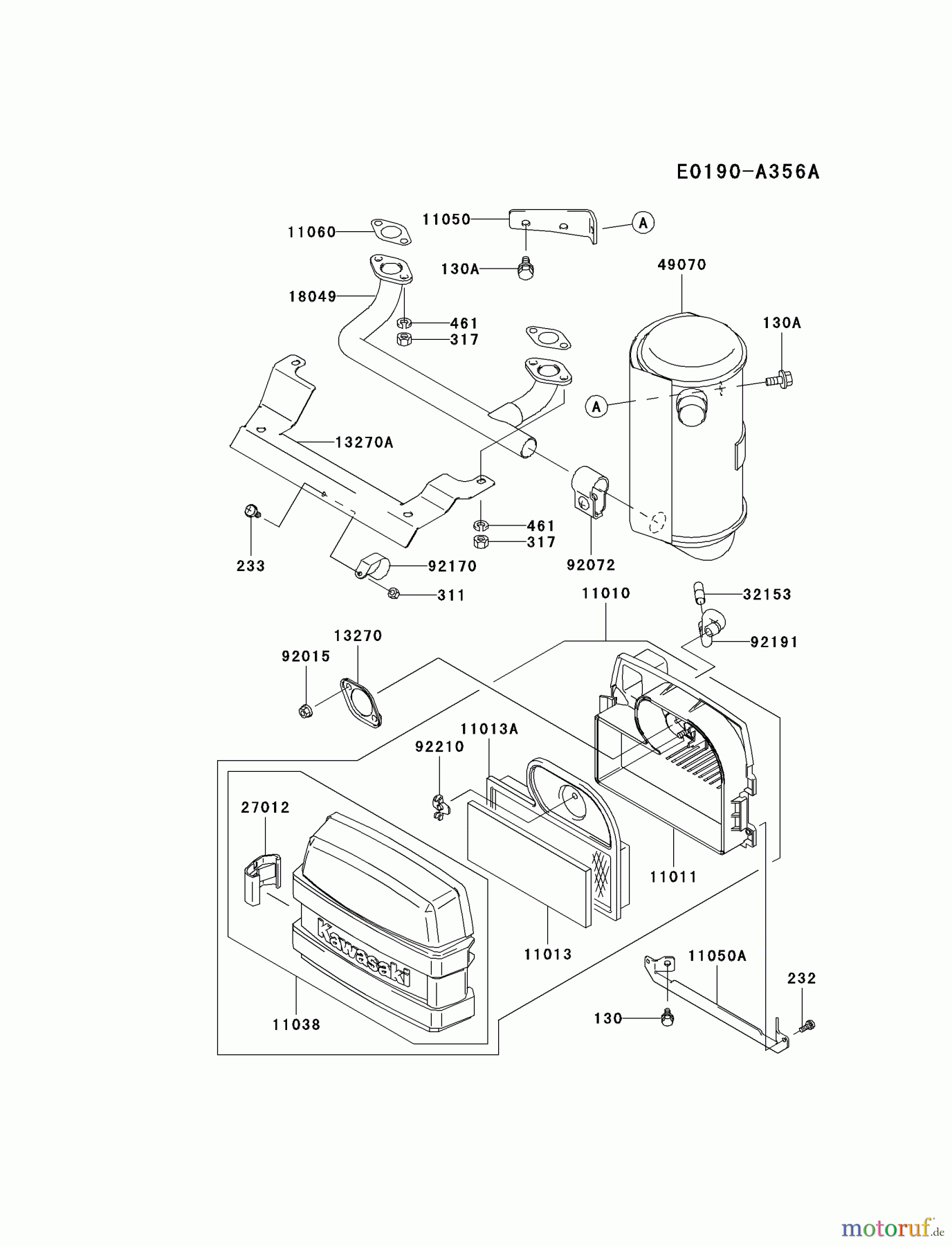 Kawasaki Motoren Motoren Vertikal FA210V - AS02 bis FH641V - DS24 FH451V-AS03 - Kawasaki FH451V 4-Stroke Engine AIR-FILTER/MUFFLER