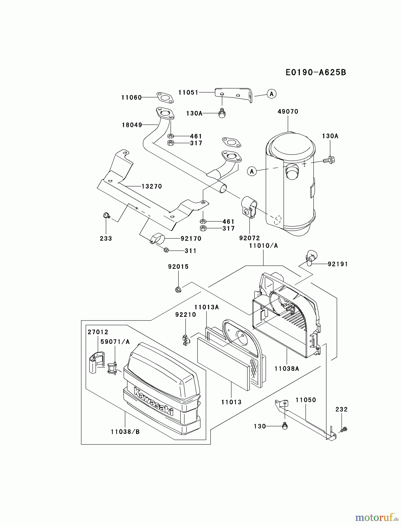 Kawasaki Motoren Motoren Vertikal FA210V - AS02 bis FH641V - DS24 FH451V-AS11 - Kawasaki FH451V 4-Stroke Engine AIR-FILTER/MUFFLER
